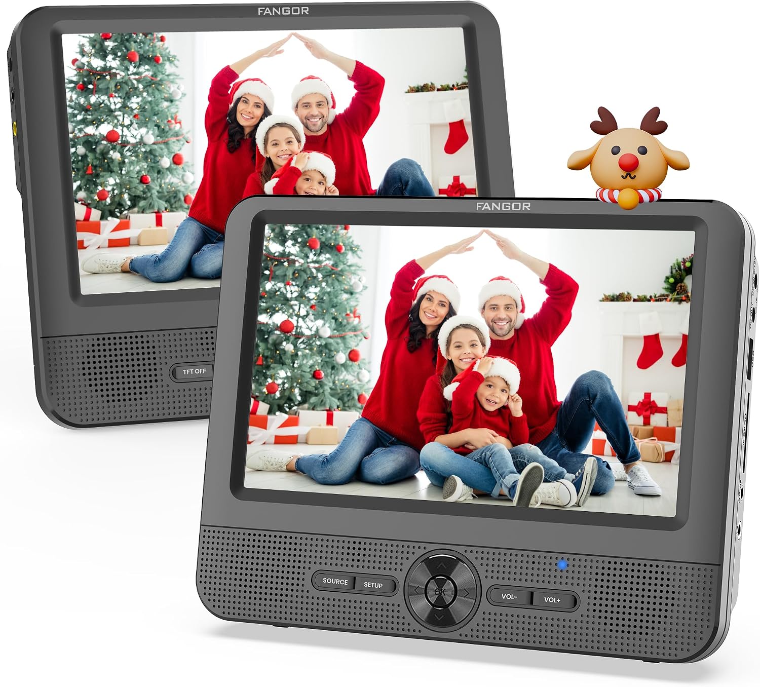 FANGOR 7.5 Inch Dual Car DVD Player, Portable Headrest Video Player for Car with 5 Hours Rechargeable Battery, Last Memory, AV Out/in