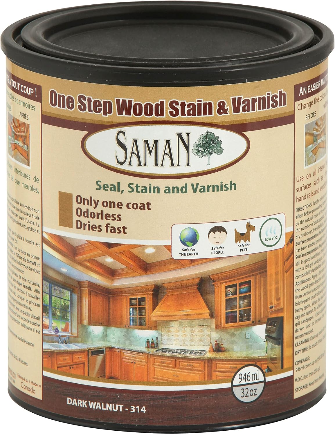 SamaN Interior One Step Wood Seal, Stain and Varnish – Oil Based Odorless Dye - Protection for Furniture and Fine Wood (Cedar SAM-303, 8 oz)