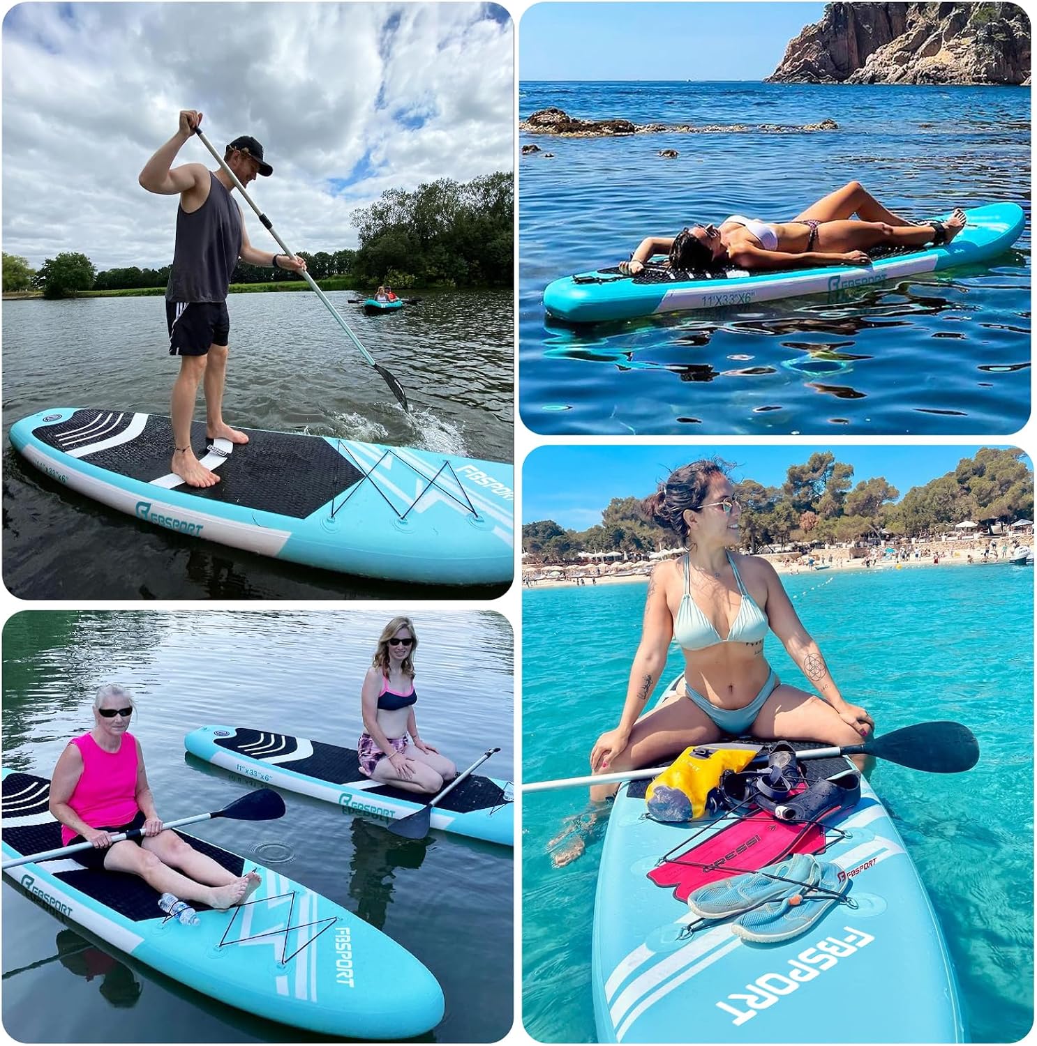 FBSPORT 11' Premium Stand Up Paddle Board, Yoga Board with SUP Accessories & Carry Bag | Wide Stance, Surf Control, Non-Slip Deck, Leash