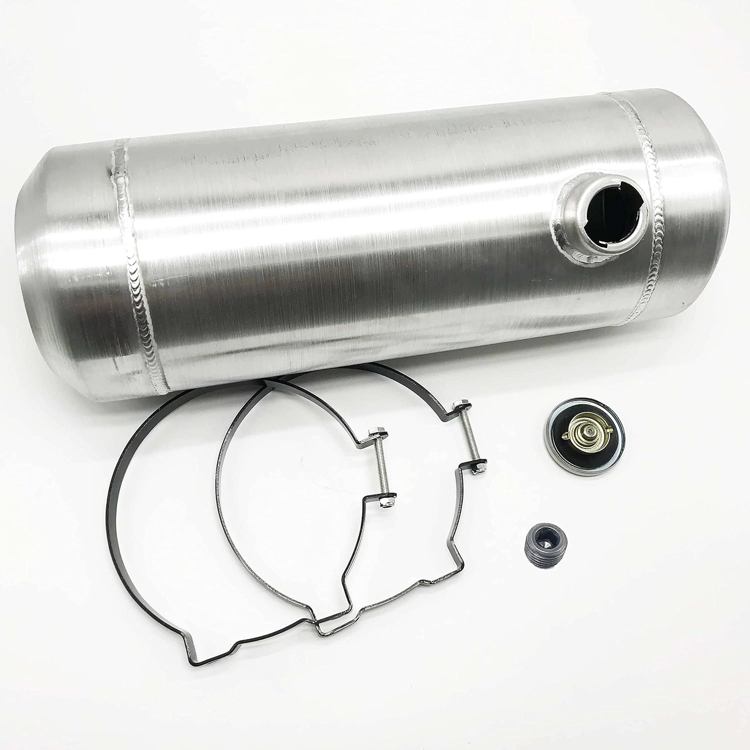 JSD 5 Gallons 8”x24“ Aluminum Spun Round Fuel Gas Tank Cell Fuel Tank with Bracket End Fill 1/4" NPT Outlet