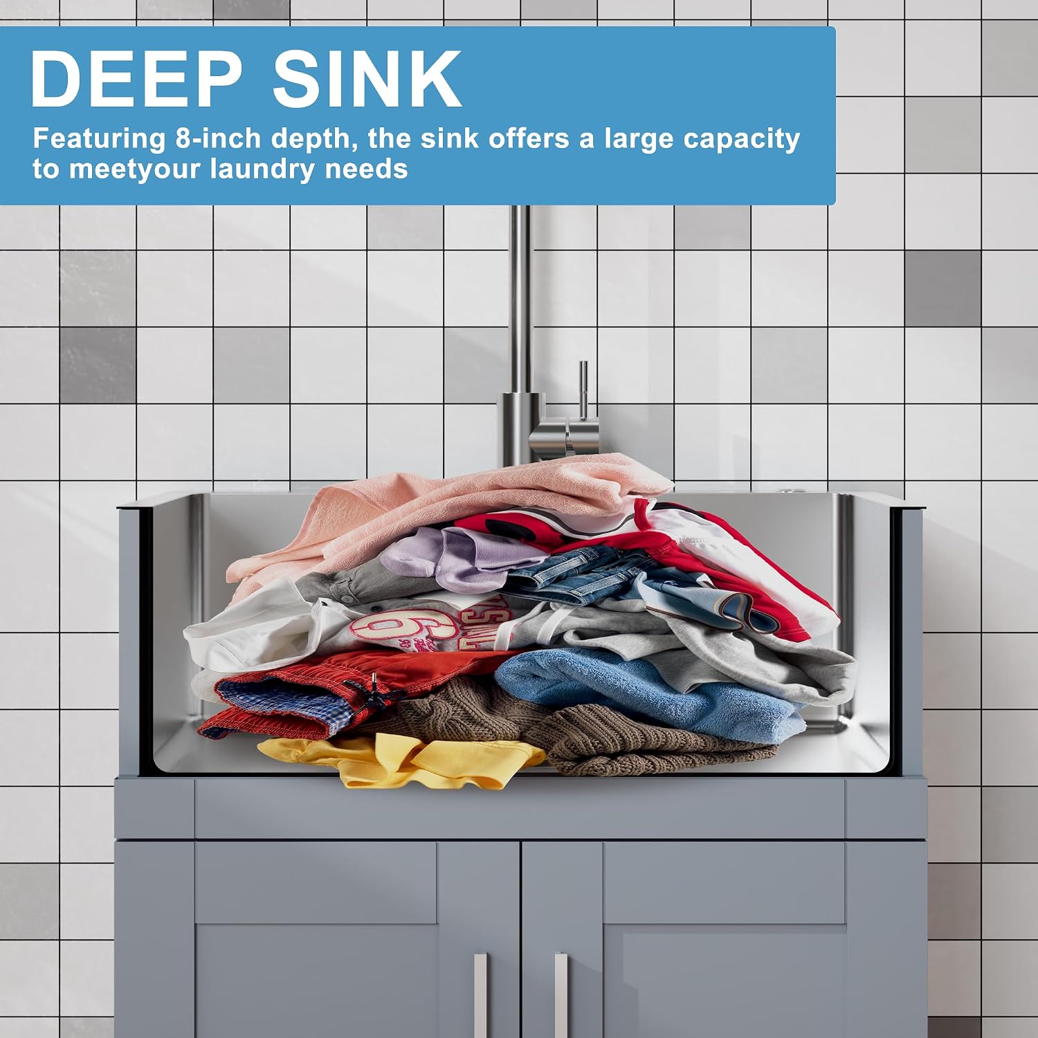 Goodyo Utility Sink with Cabinet 24 Inch Laundry Room Sink Cabinet 304 Stainless Steel Sink Combo White