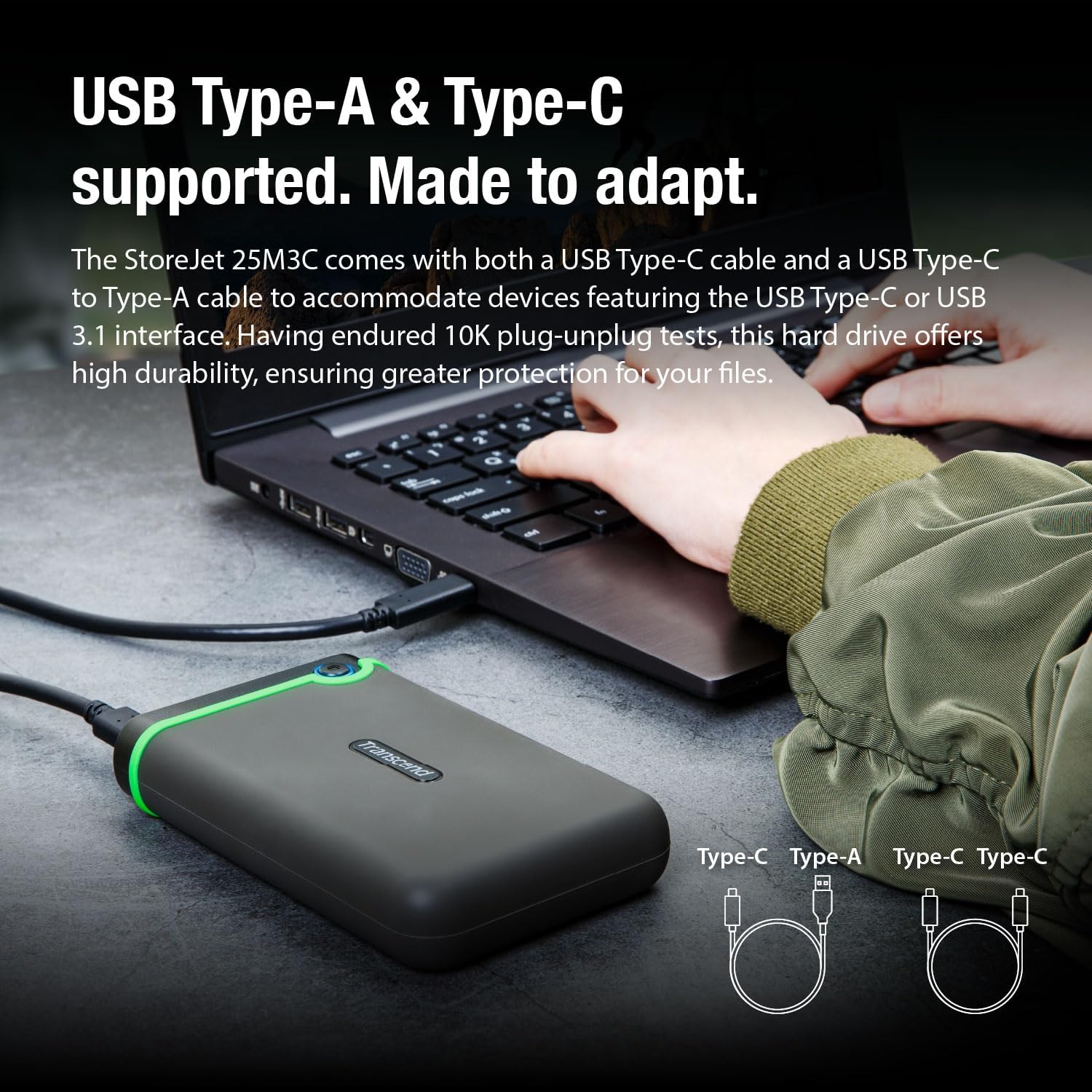 Transcend 4TB StoreJet 25M3 Rugged Portable HDD, One Touch Backup