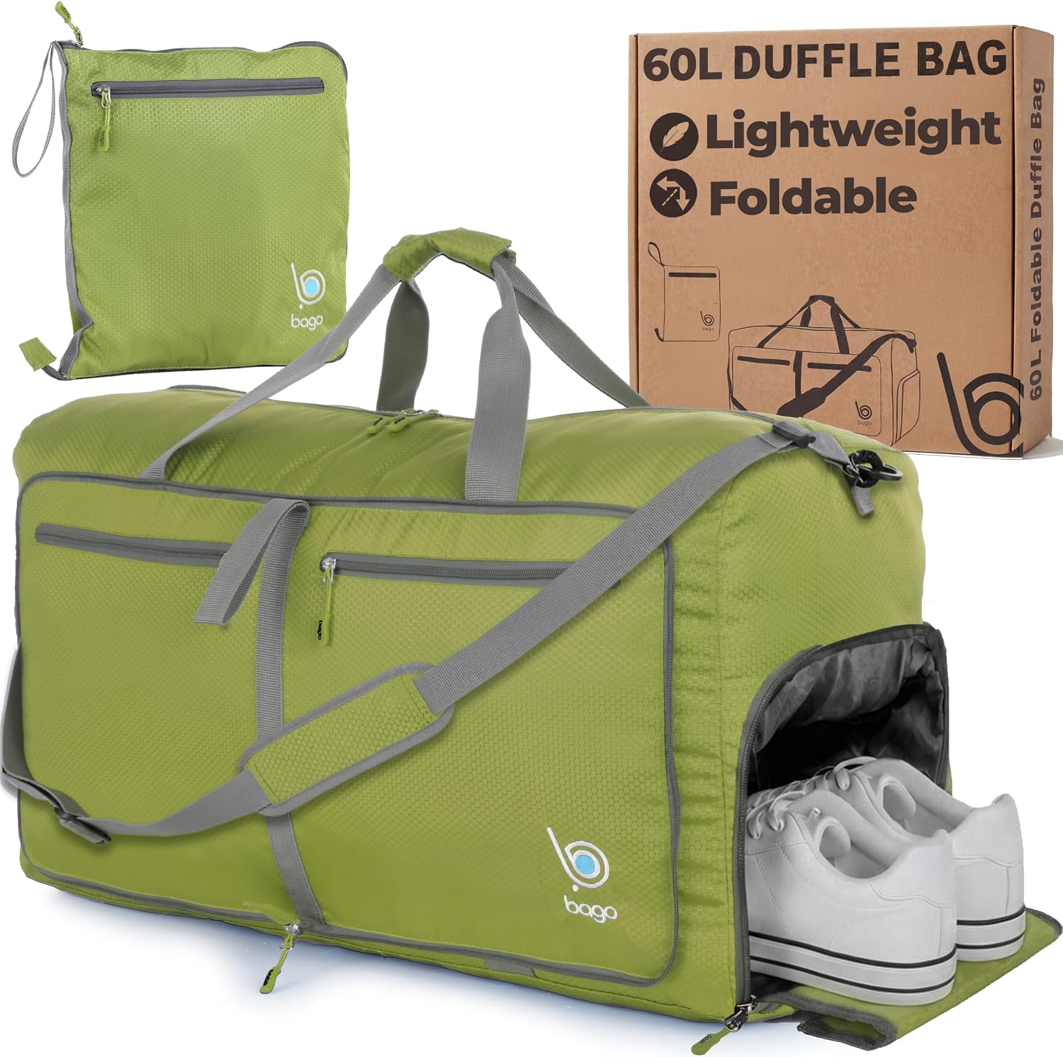 Bago Large Duffle Bag for Travel Women & Men. Durable Lightweight Foldable Travel Duffel Bags For Traveling Women. 80L Duffle Bags For Overnight Bag With Shoe Compartment Collapsible Weekender duffel