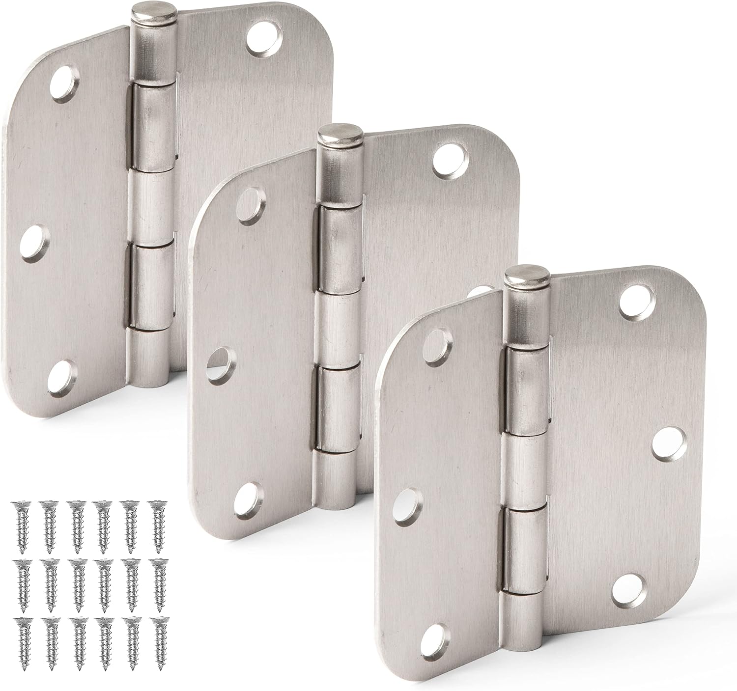 Ilyapa Door Hinges, 3.5x3.5 Inch - Satin Nickel, 18 Pack, Includes Mounting | 5/8 Inch Radius Corners, For Standard Interior Doors, Satin Nickel Finish, Screws