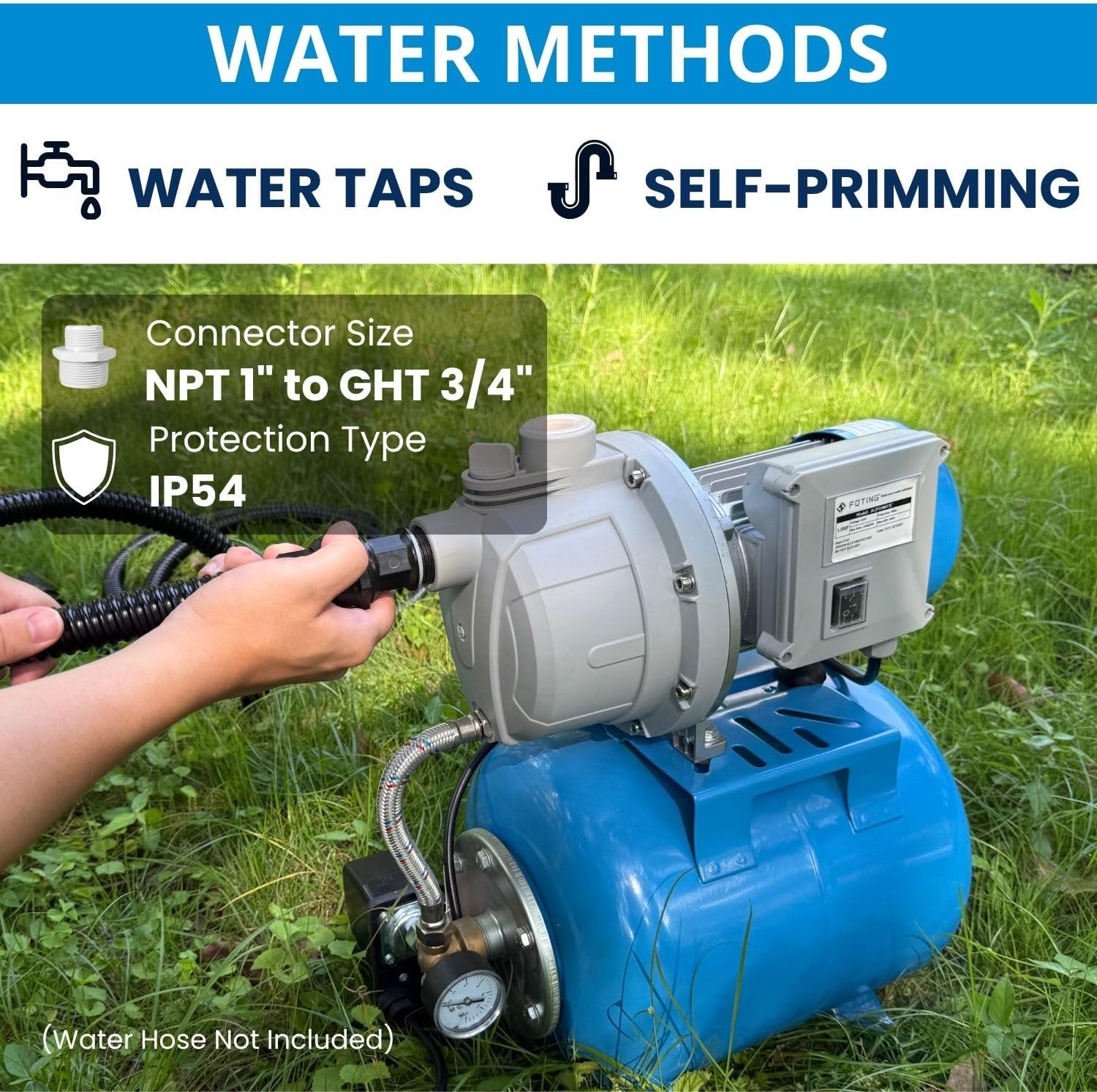 FOTING 1.5HP Shallow Well Pump with Pressure Tank, 1340GPH Automatic Irrigation Water Booster Jet Pump