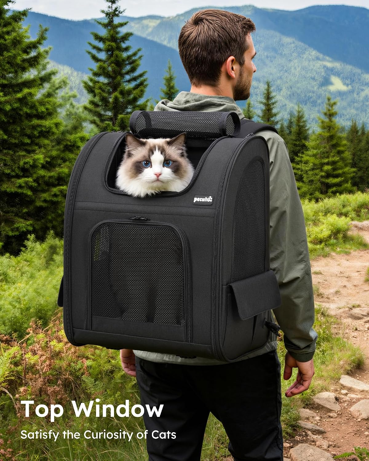 pecute Cat Backpack Expandable, Cat Carrier Backpack with Breathable Window