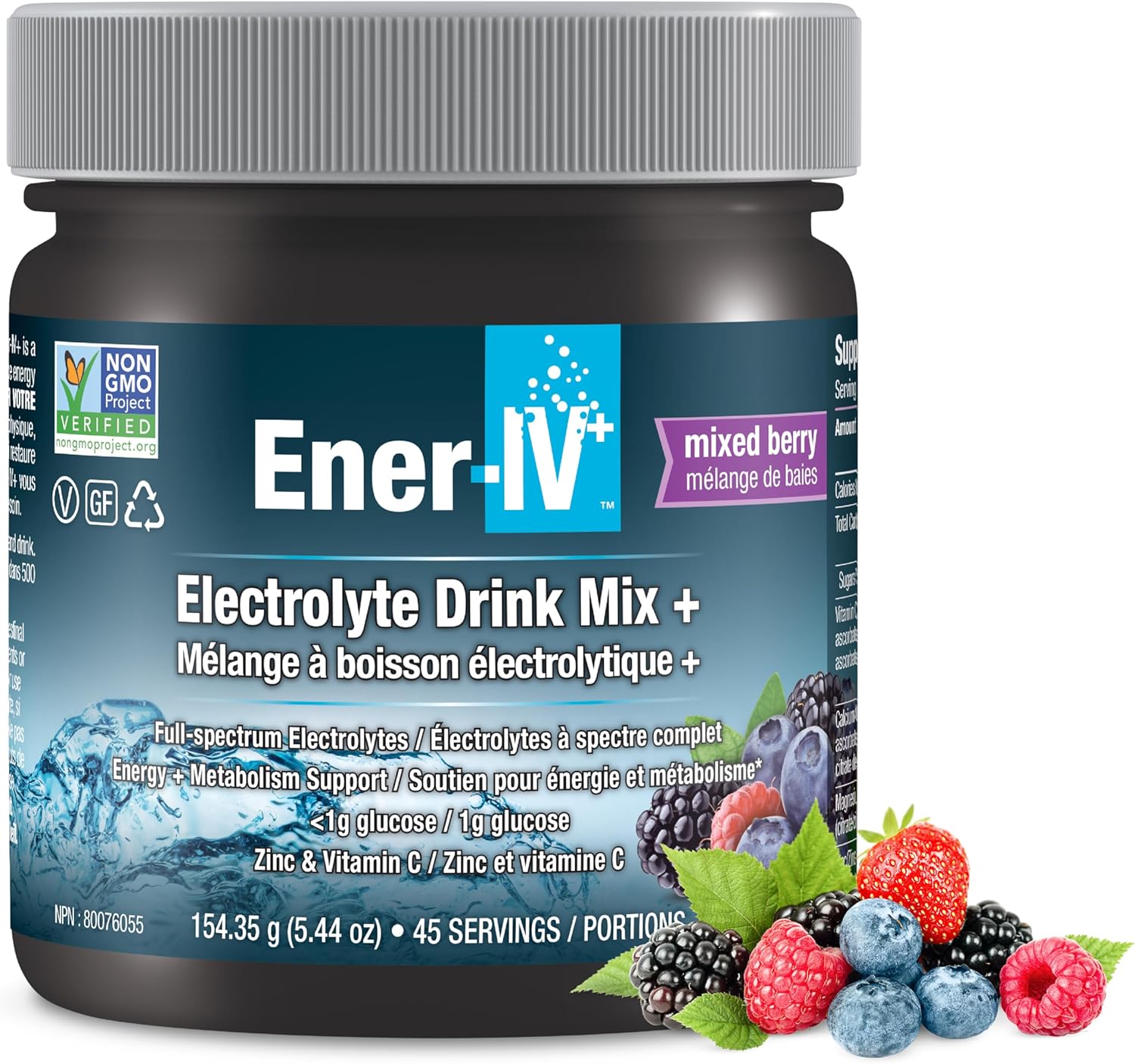 Ener-IV Electrolyte Drink Mix, Natural Flavors - Mixed Berry, 45 Servings