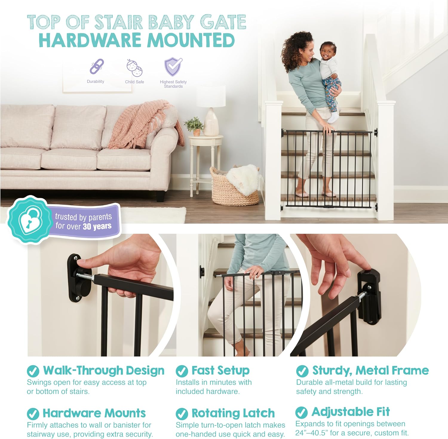 Regalo Safety 36" Extra Tall Baby Gate for Top of Stairs & Dooways