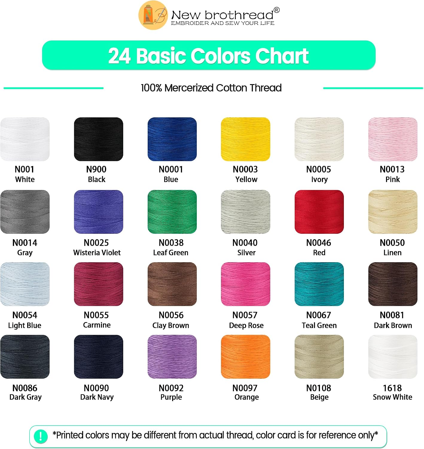 New brothread Multi-Purpose 100% Mercerized Cotton Threads -5 White+5 Black