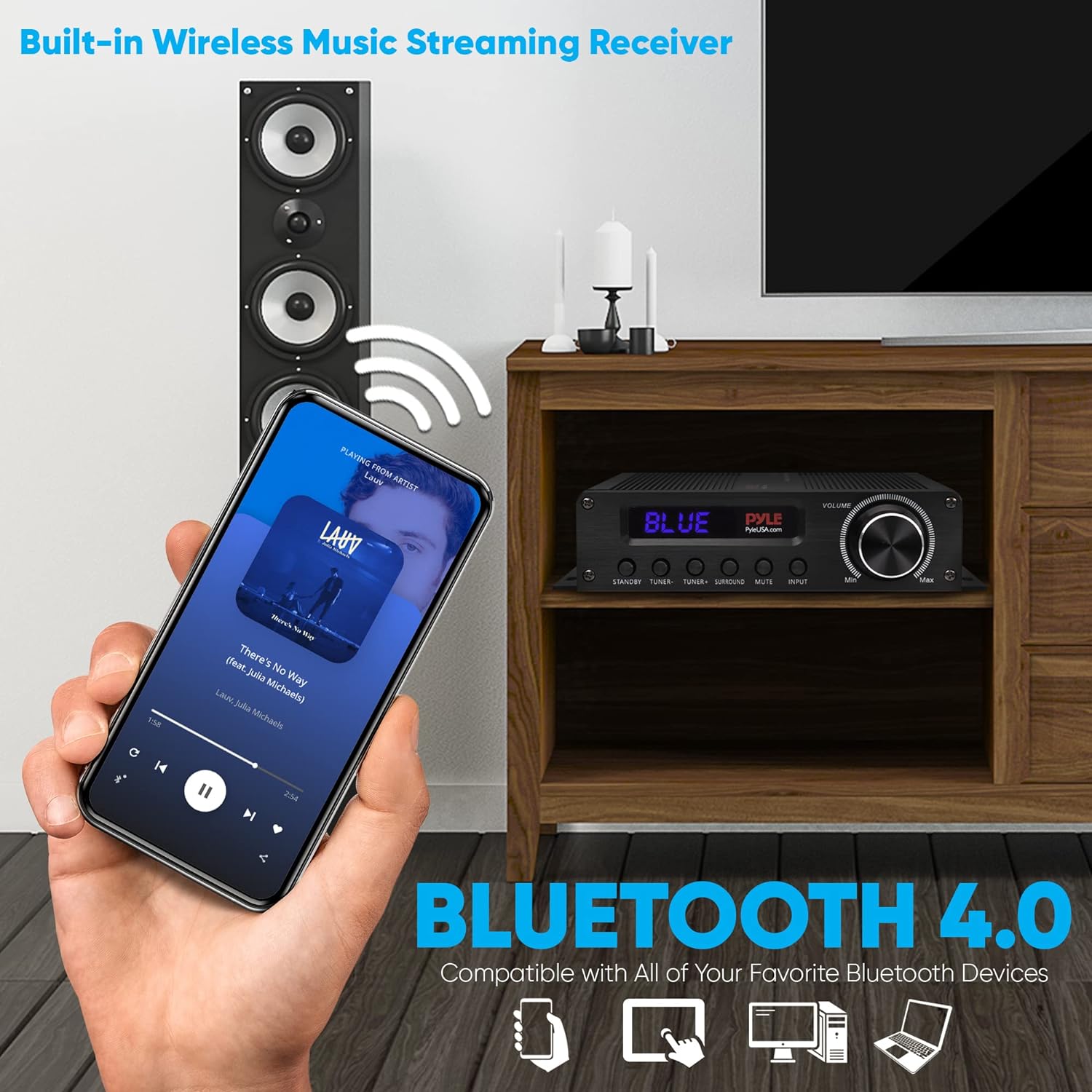 Pyle Wireless Bluetooth Home Audio Amplifier - 100W 5.1 Channel Home Theater Receiver, Surround Sound w/ HI Def In and Out, RCA In, Subwoofer Out