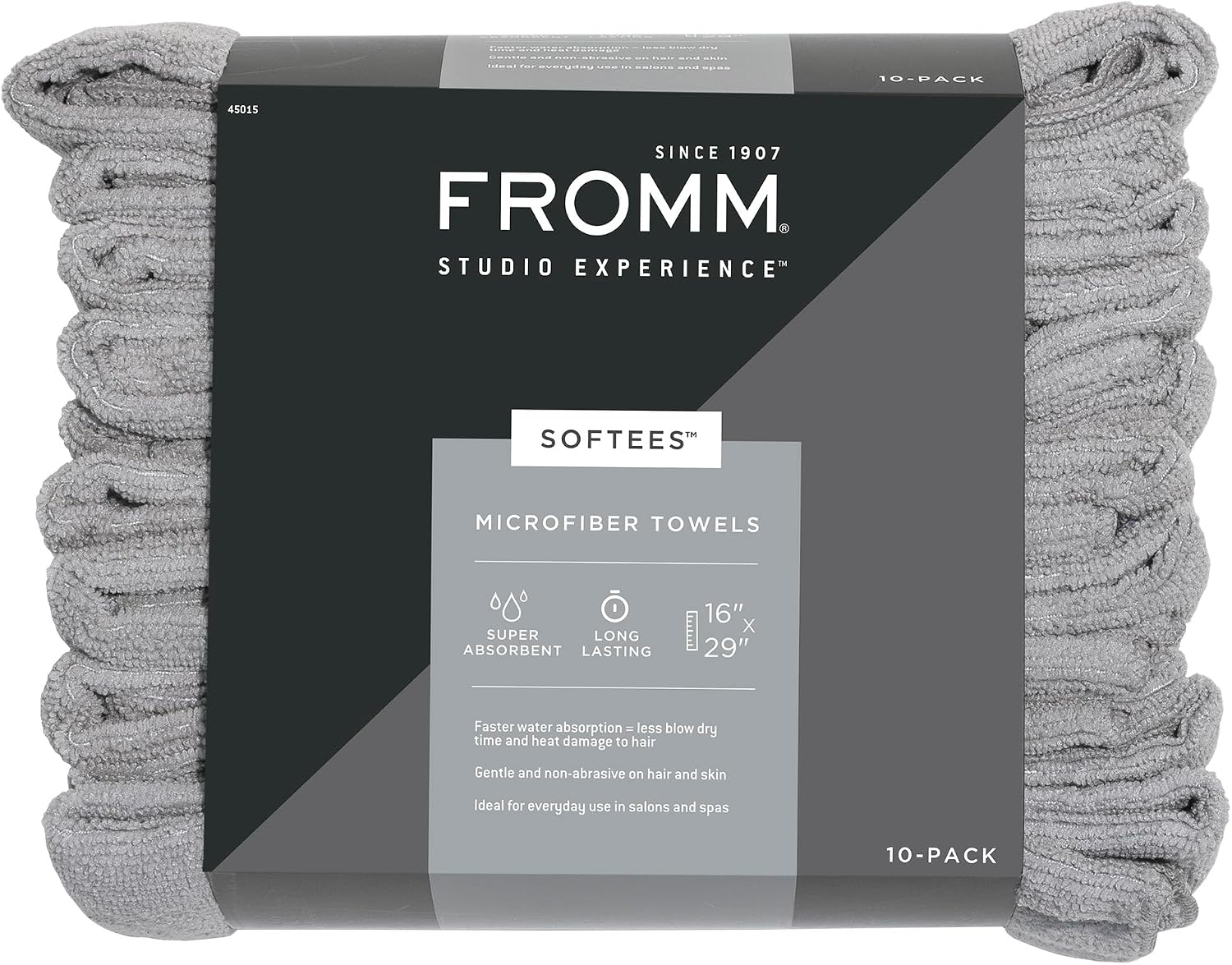 Fromm Softees Microfiber Hair Towels, Absorbent Salon Hair Towels for Hairstylists, Barbers, Spa & Gym, Fast-Drying, Ultra-Soft, Lint-Free, Multi-Purpose Towels, 16" x 29"- 10-Pack - Black