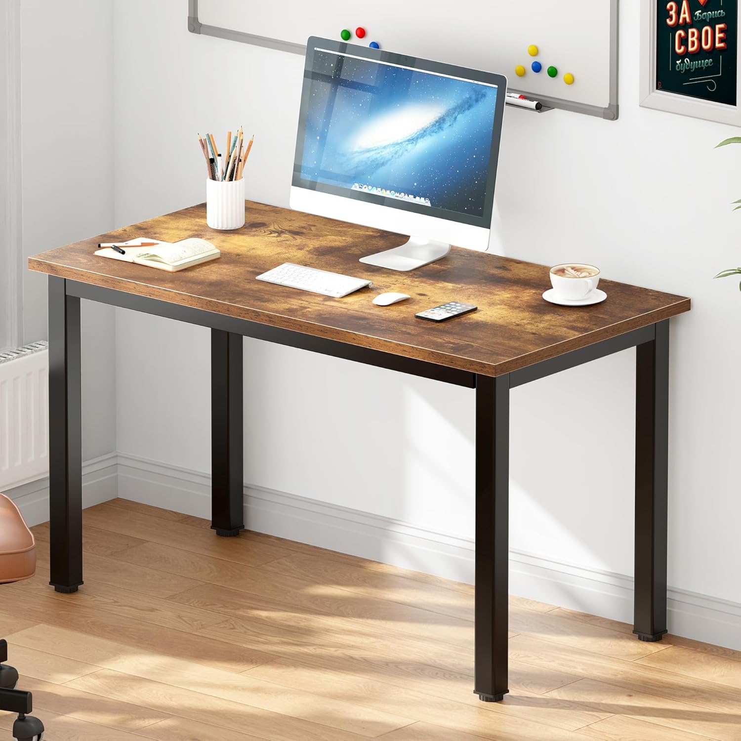 DlandHome 47 inches Medium Computer Desk for Bedroom, Retro