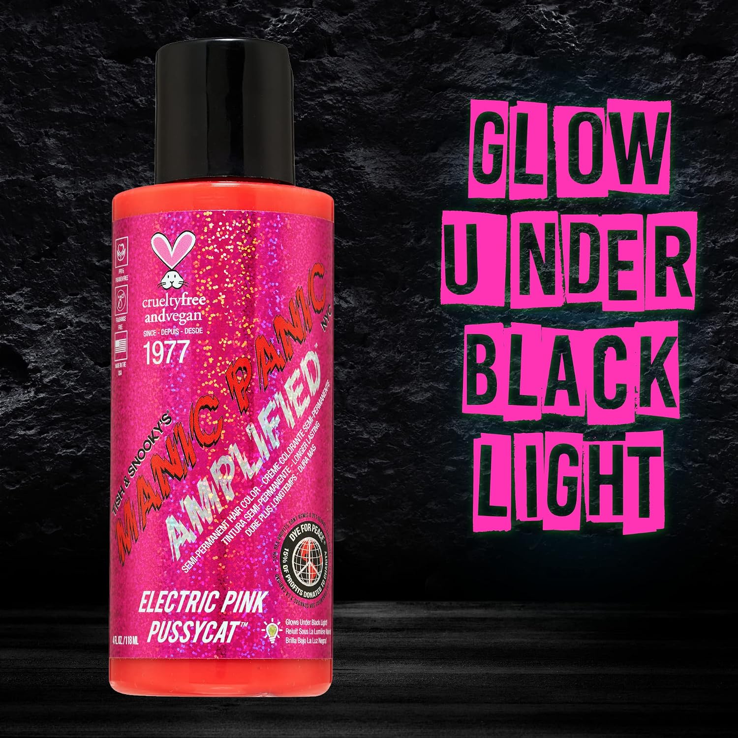 MANIC PANIC Cotton Candy Pink Hair Color - Amplified - Semi Permanent Hair Dye - Bright Pink Cool Toned Color - Glows in Blacklight - Vegan, PPD & Ammonia-Free - For Coloring Hair on Women & Men