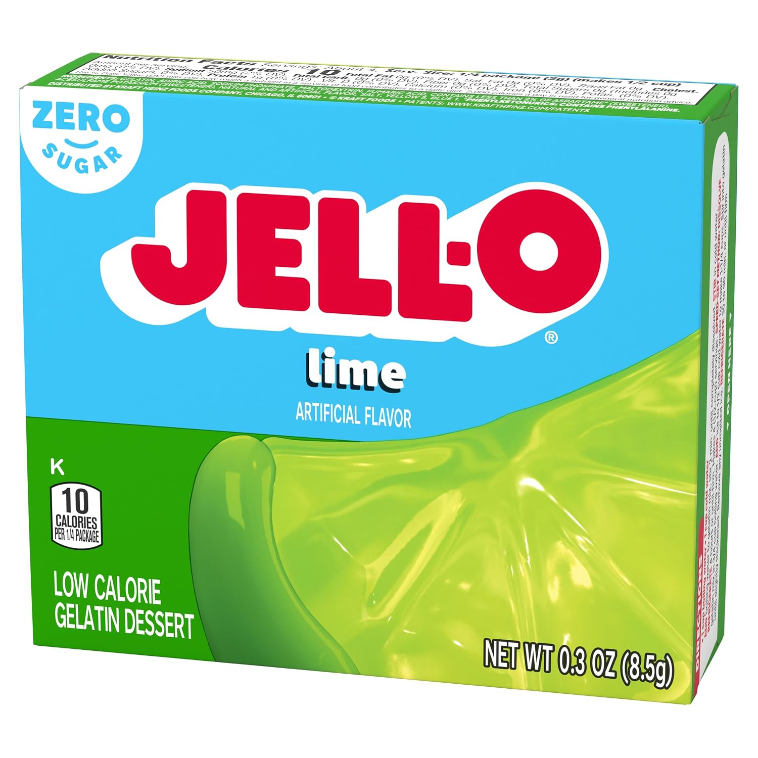 Jell-O Lime Artificially Flavored Zero Sugar Low Calorie Gelatin Dessert Mix, 0.3 oz Box (4 Pack)