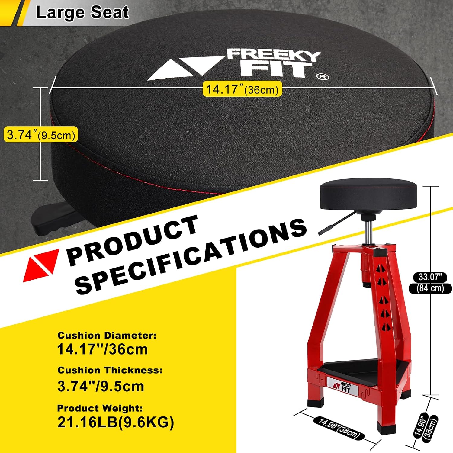 Adjustable Shop Stool,Garage Mechanic Stool Chair,Work Seat for Workshop, Adjustable Height, 360° Swivel Padded Square Seat,Tool Storage, 350 LBS Capacity, Heavy Duty, Blue