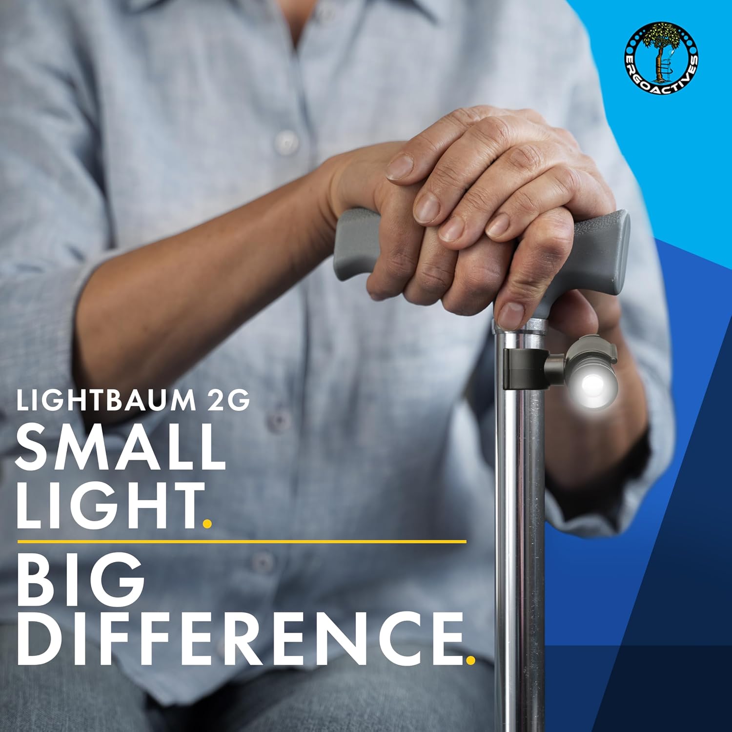 LightBaum 2G LED Flashlight for Canes, Crutches & Walkers — Universal Clip-On Mount, Adjustable Angle