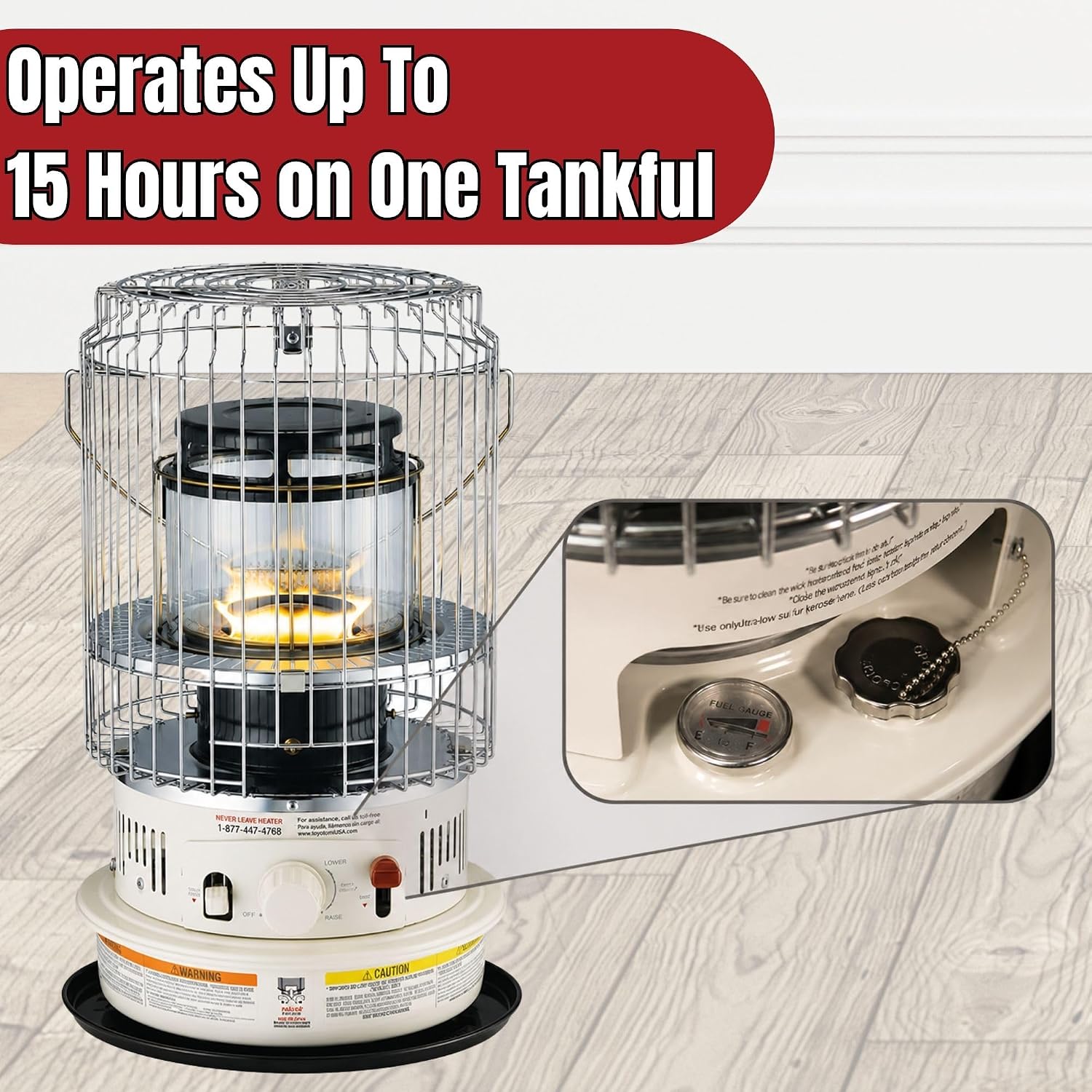 Kero World Kerosene Convection Wick Heater with Radiant and Convective Heat, Lightweight Portable Compact Design, and Sure Seat Chimney System, White.