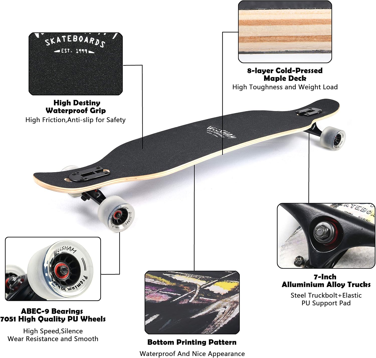 Amrgot 42 inches Complete Longborads Drop Through Deck Concave Cruise Professional Longboards