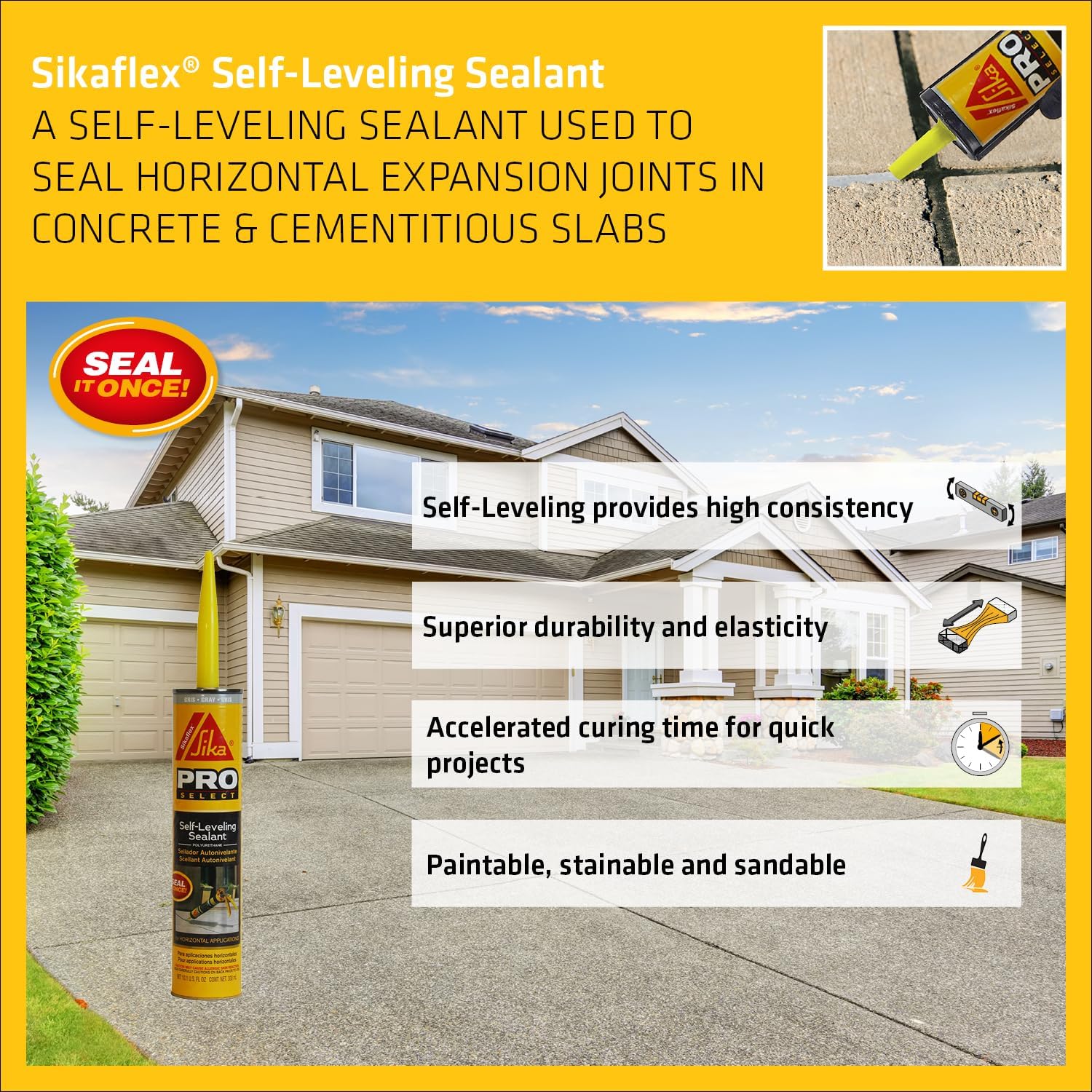 SIKA Sikaflex Self-Leveling Sealant, Gray Polyurethane, Fast Curing, for Concrete Expansion Joints, Waterproof, Paintable, Fills Cracks up to 1.5 in., 10.1 fl. oz Cartridge
