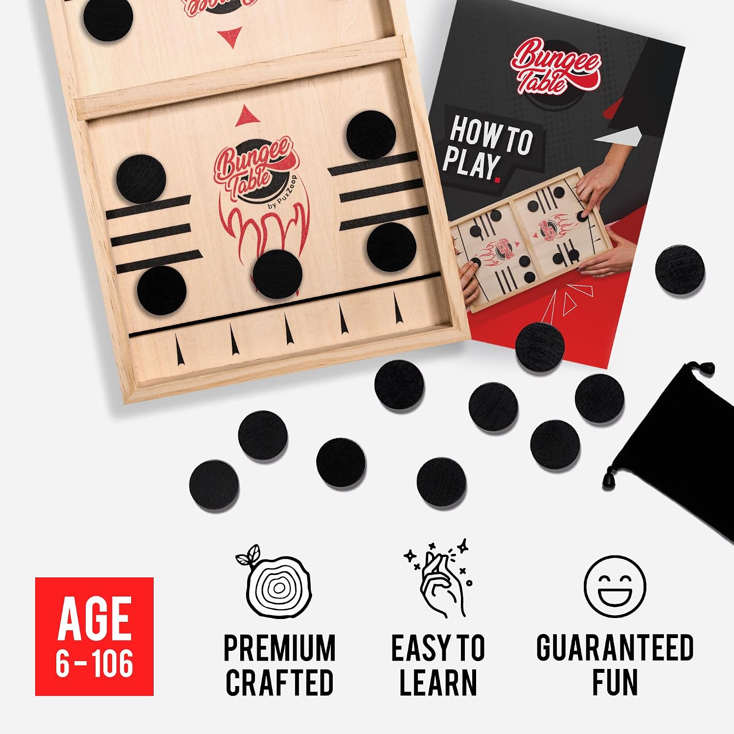 Fast Sling Puck Game - Test Your Speed and Accuracy with This Fast-Paced Wooden Air Hockey Board Game - Guaranteed Fun for Family Night or Friends