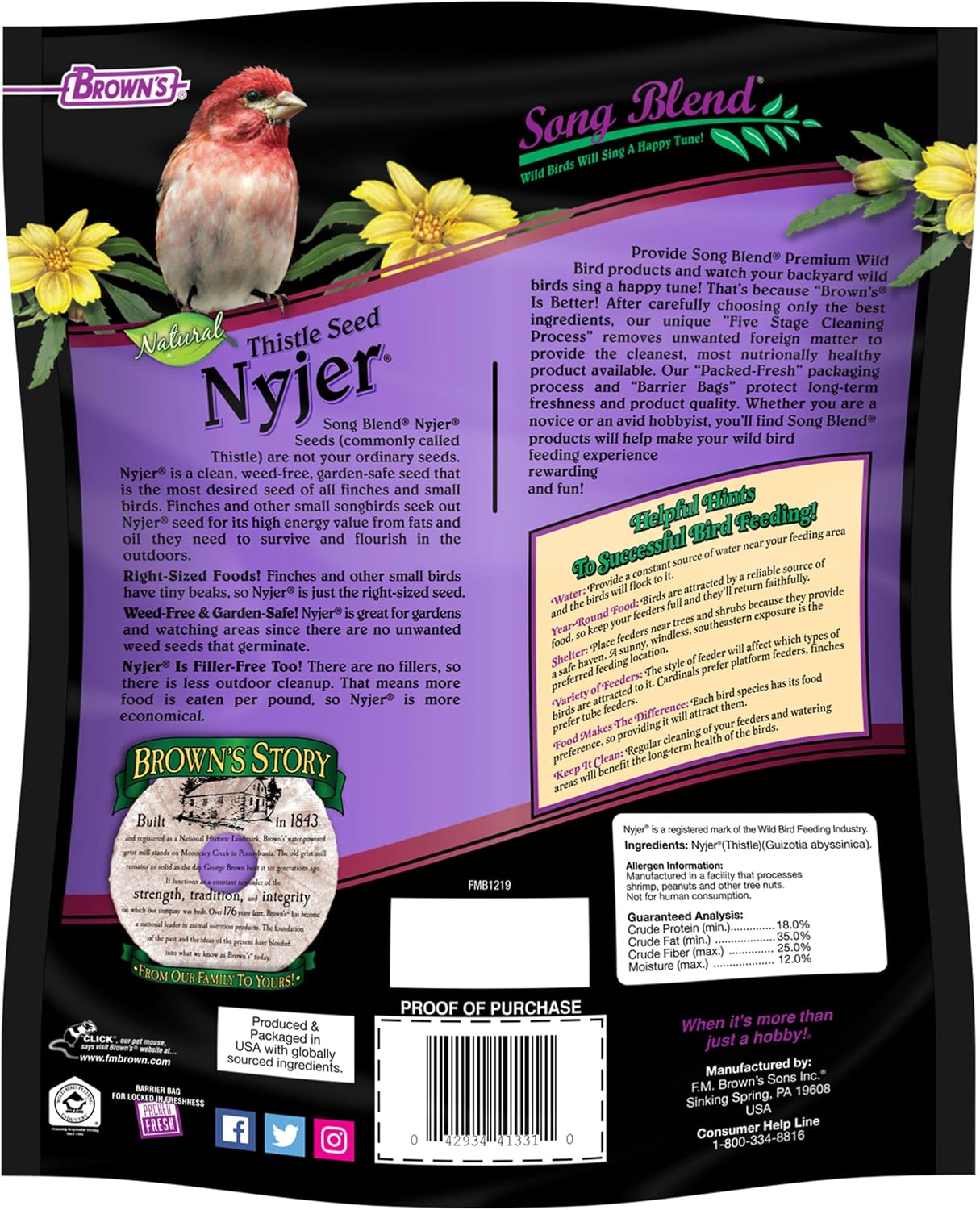 F.M. Brown's Song Blend Nyjer Thistle Seed for Pets, 2-Pound