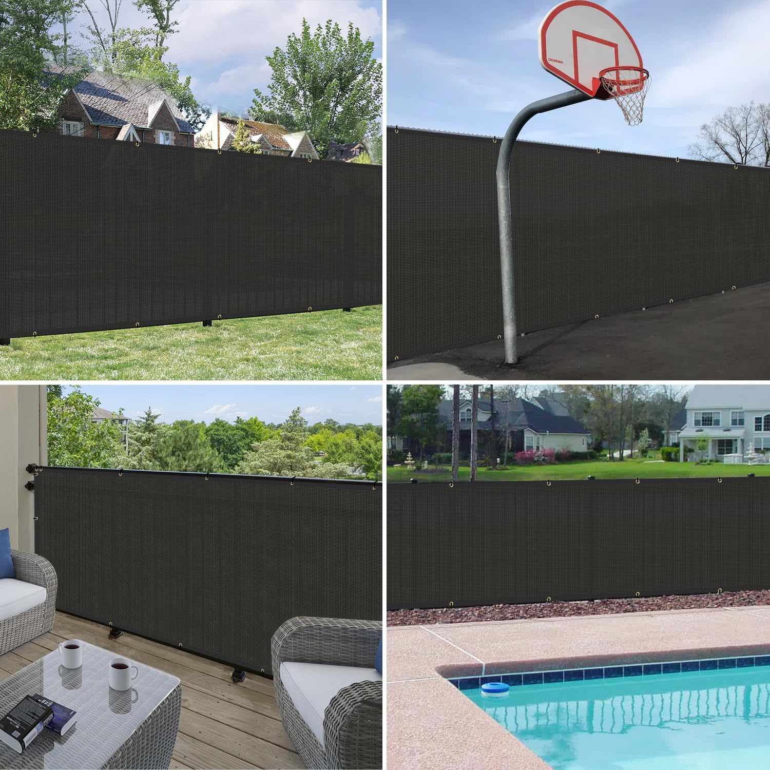 Windscreen4less Privacy Fence Screen 6' x 12' Heavy Duty Windscreen Fencing Mesh Fabric Shade Net Cover for Outdoor Wall Garden Yard Pool Deck, Black