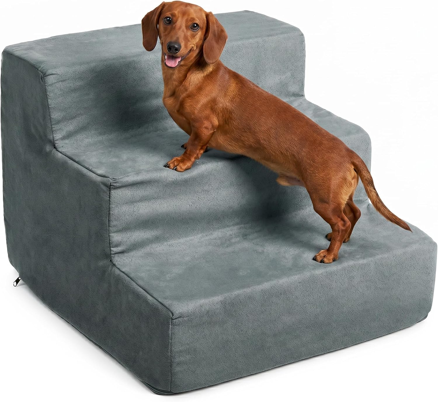 3-Step Pet Stairs - Nonslip Foam Dog and Cat Steps with Removable Zippered Microfiber Cover - 2-Tone Design for Home or Vehicle Use by PETMAKER (Tan) | 3-Step Pet Steps for High Bed and Couch - Pet Stairs with Nonslip Bottom, High-Density Foam, and Remov…