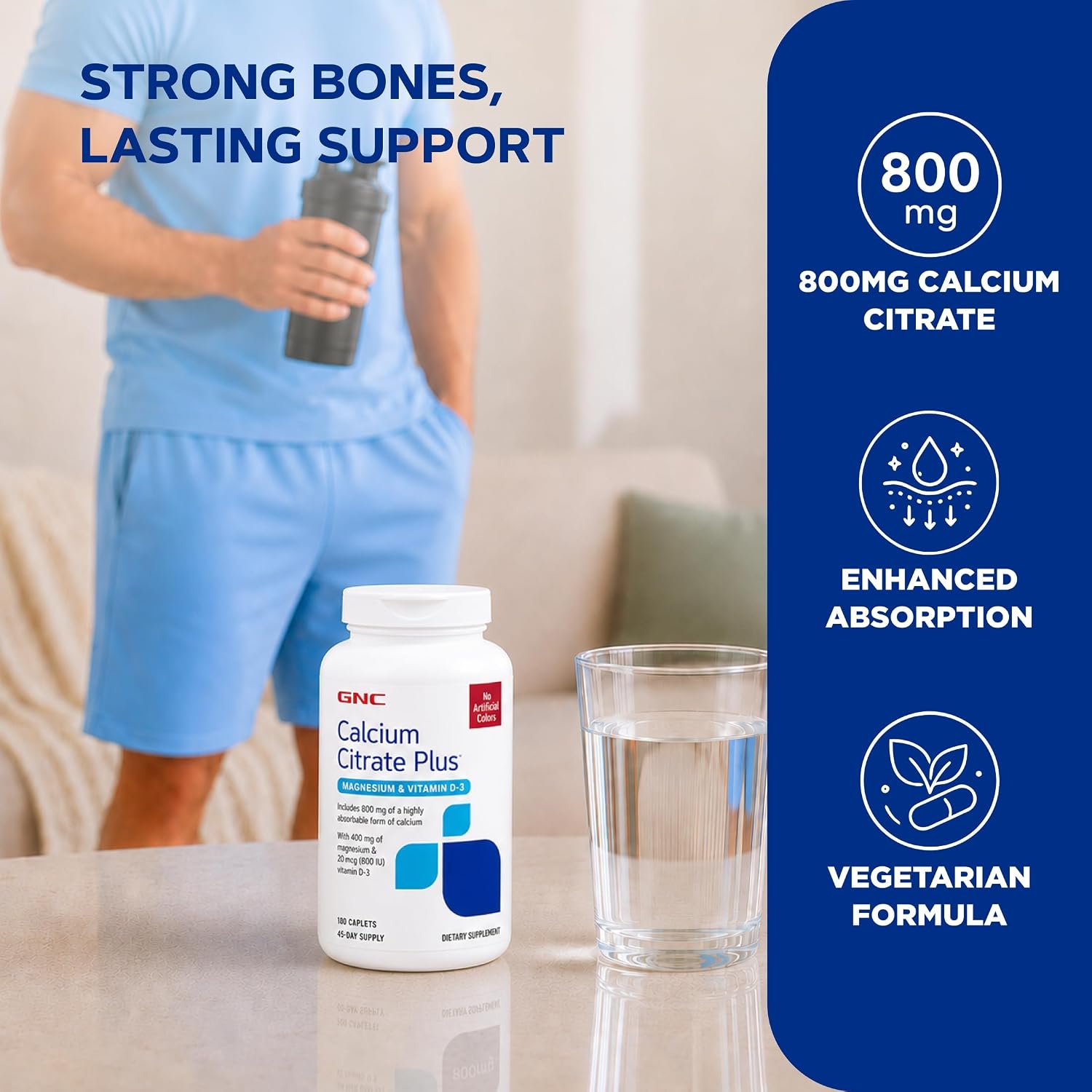 GNC Calcium Citrate Plus 800mg, 180 Caplets, 45 Servings