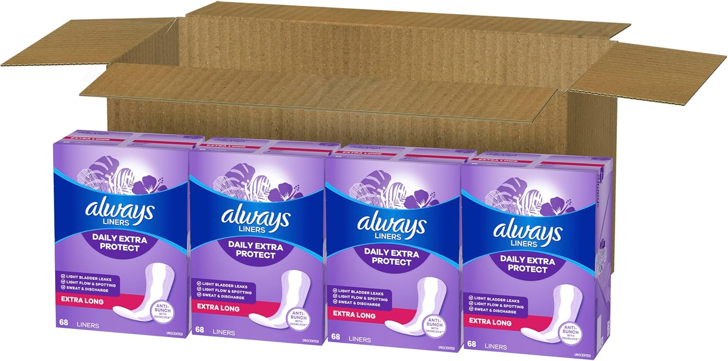 Always Panty Liners for Women Xtra Protection 3-in-1 Daily Liners for Women, Extra Long, Scented, 60 Count