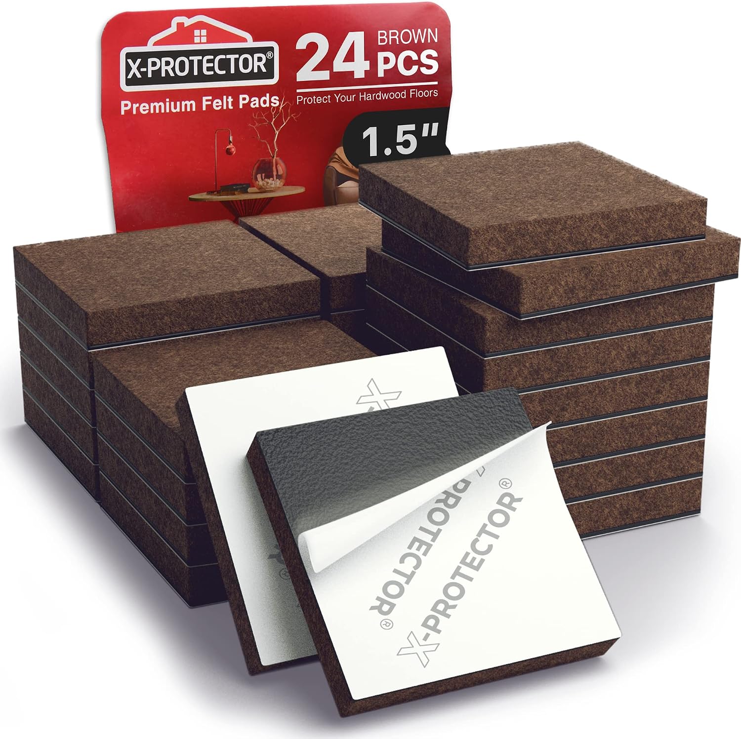 16 Heavy-Duty Felt Furniture Pads 2” 1/4” Thick X-Protector Round Felt Pads | for Furniture Feet - The Best Felt Floor Protectors for Furniture to Prevent Scratches. Protect Your Hard Floor! (Brown)