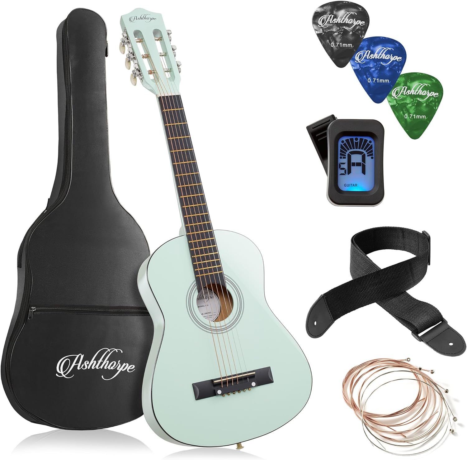 Ashthorpe 38-inch Beginner Acoustic Guitar (Red), Starter Kit with Gig Bag, Extra Strings, Strap, Picks, and Lessons