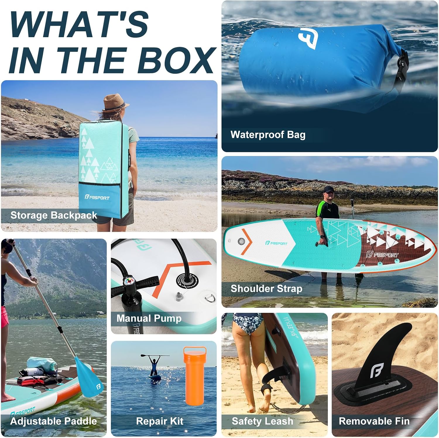 FBSPORT 11' Premium Stand Up Paddle Board, Yoga Board with SUP Accessories & Carry Bag | Wide Stance, Surf Control, Non-Slip Deck, Leash