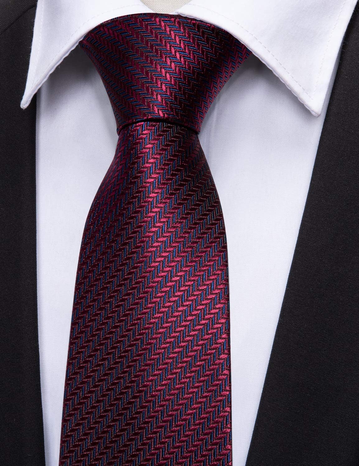 Barry.Wang Plaid Ties for Men Silk Necktie Handkerchief Cuff Links Set