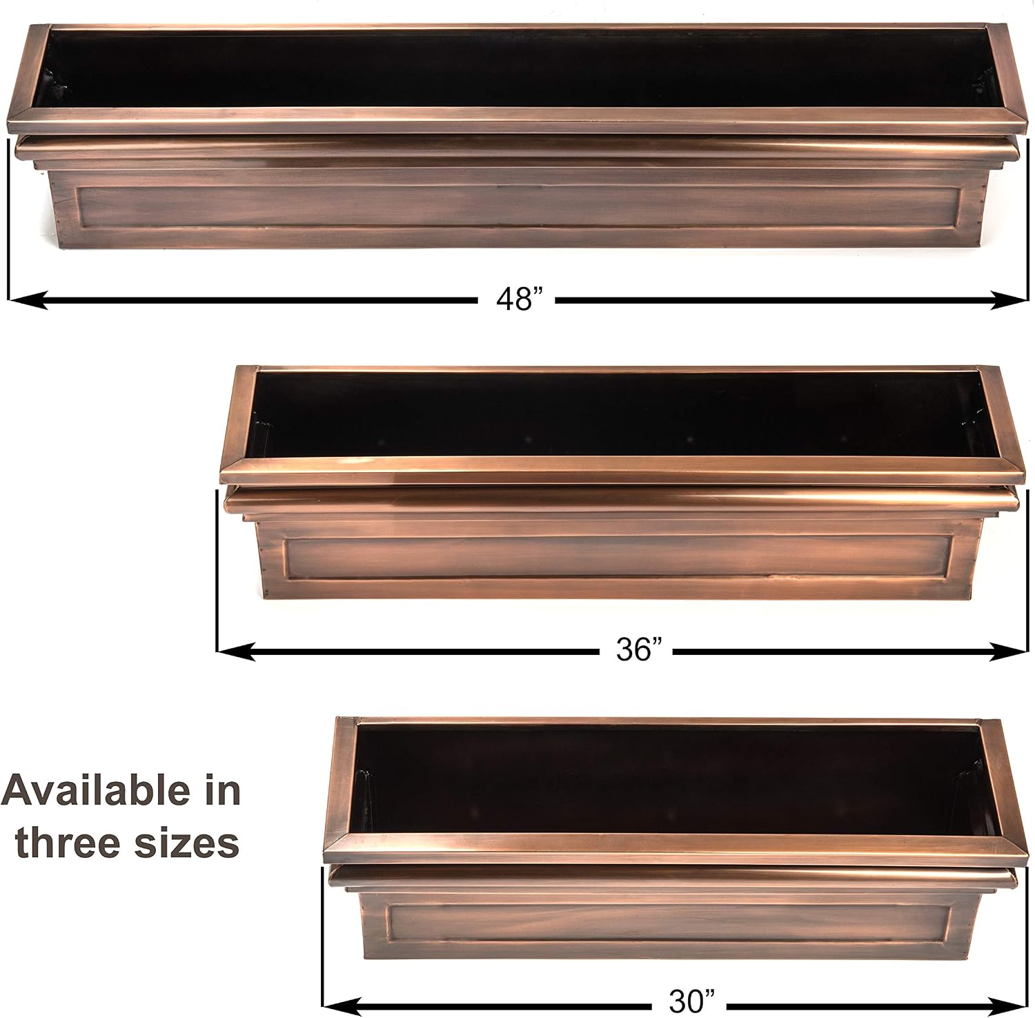 H Potter 36" Copper Finish Window Box Planter with Iron Brackets | Metal Outdoor Flower Box, Flat Back Design, Garden Accent