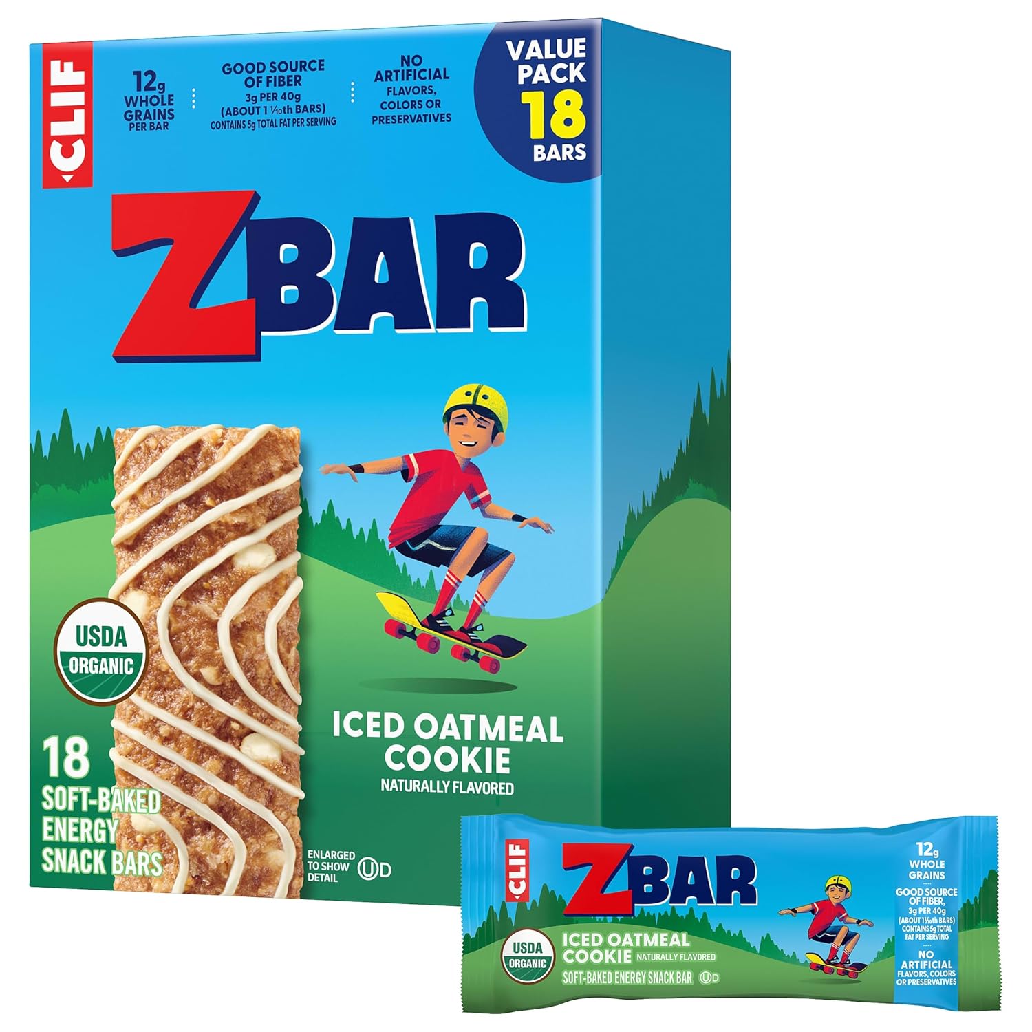 Zbar - Iced Oatmeal Cookie - Soft-Baked Energy Snack Bars - Non-GMO - 12g Whole Grains - USDA Organic Granola Bars - Snacks for Kids (18 Pack)