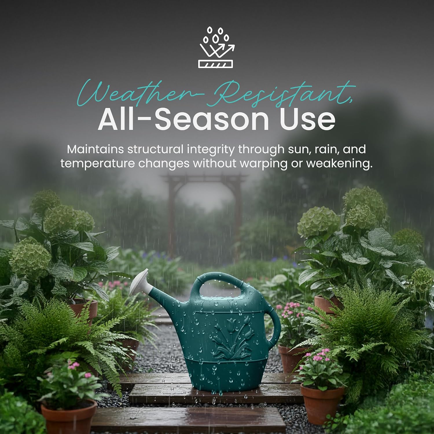Union Products 63066 2 Gallon Plastic Indoor/Outdoor Watering Can w/Tulip Design for Garden, Potted Plants, & Patio Pots, Caribbean Blue