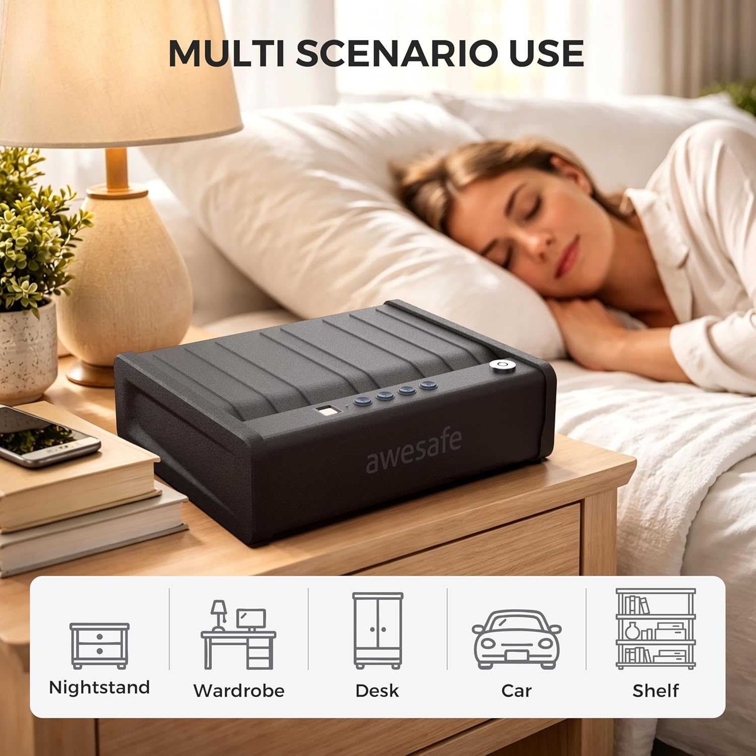 awesafe Biometric Gun Safe for Pistol, 3 Ways Quick Access with Fingerprint Digital PIN Key