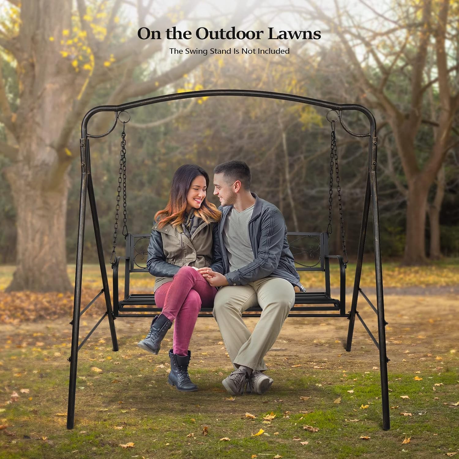 VINGLI Heavy Duty Metal Porch Swing, 660 LBS Outdoor Swing Bench, Curved
