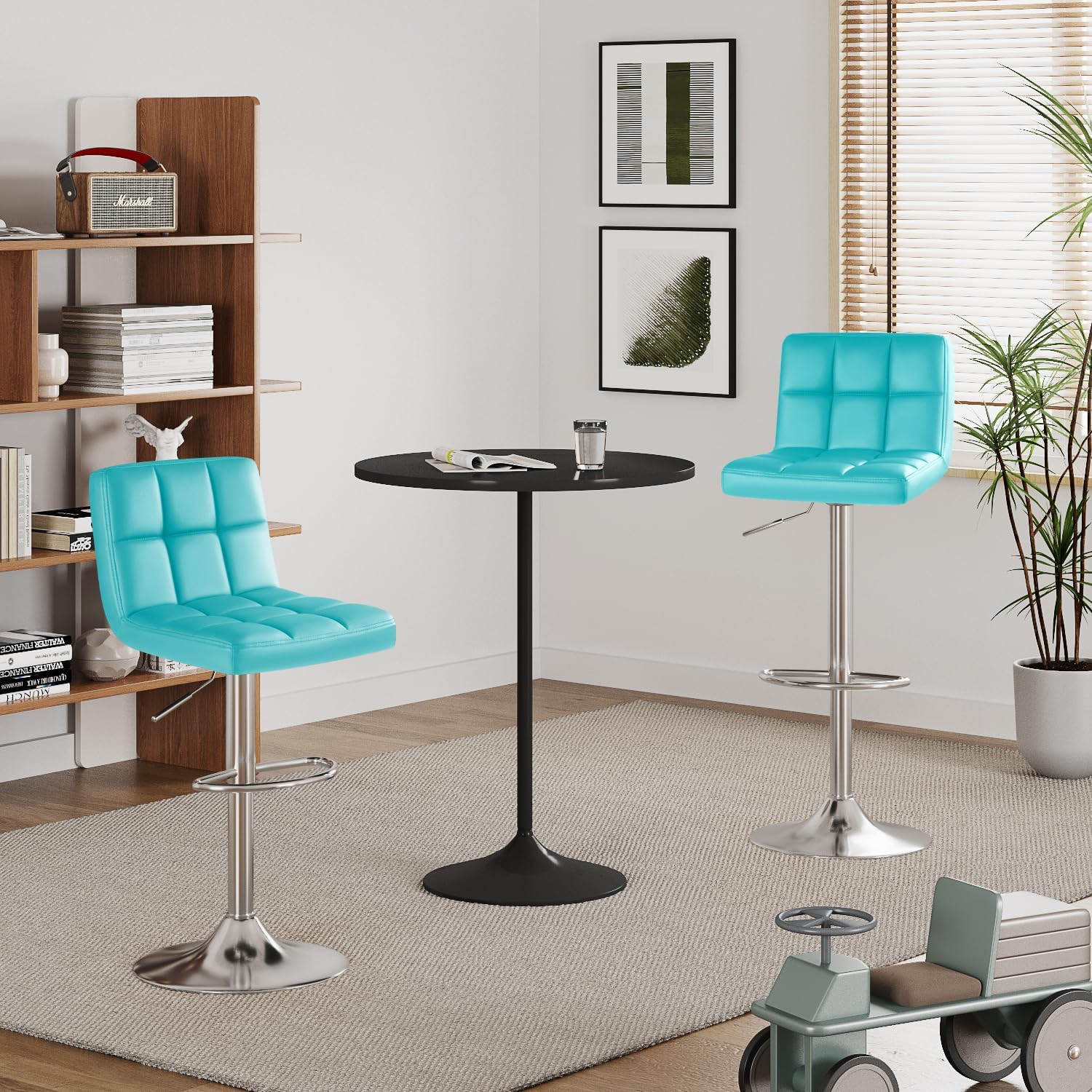 Furmax Bar Stools Modern Pu Leather Swivel Adjustable Hydraulic Bar Stool Square Counter Height Stool Set of 2 (White)