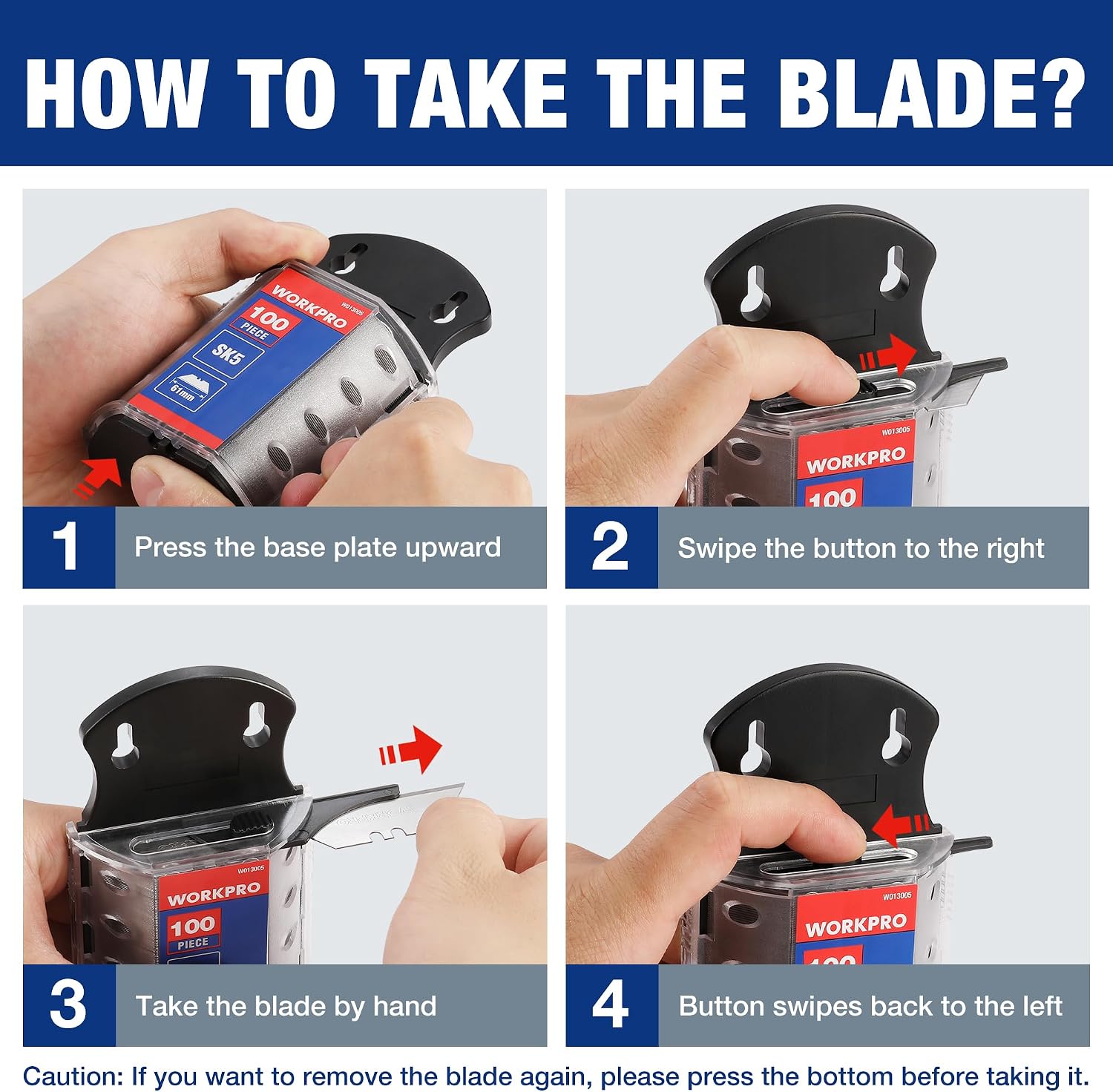 WORKPRO Utility Knife Blades, 100-Pack SK5 Steel Blades with Dispenser | Premium Steel Standard Blades for Box Cutter, Ideal for Cardboard, Leather, Carpet, Rope, Soft Metal, Pipe, etc