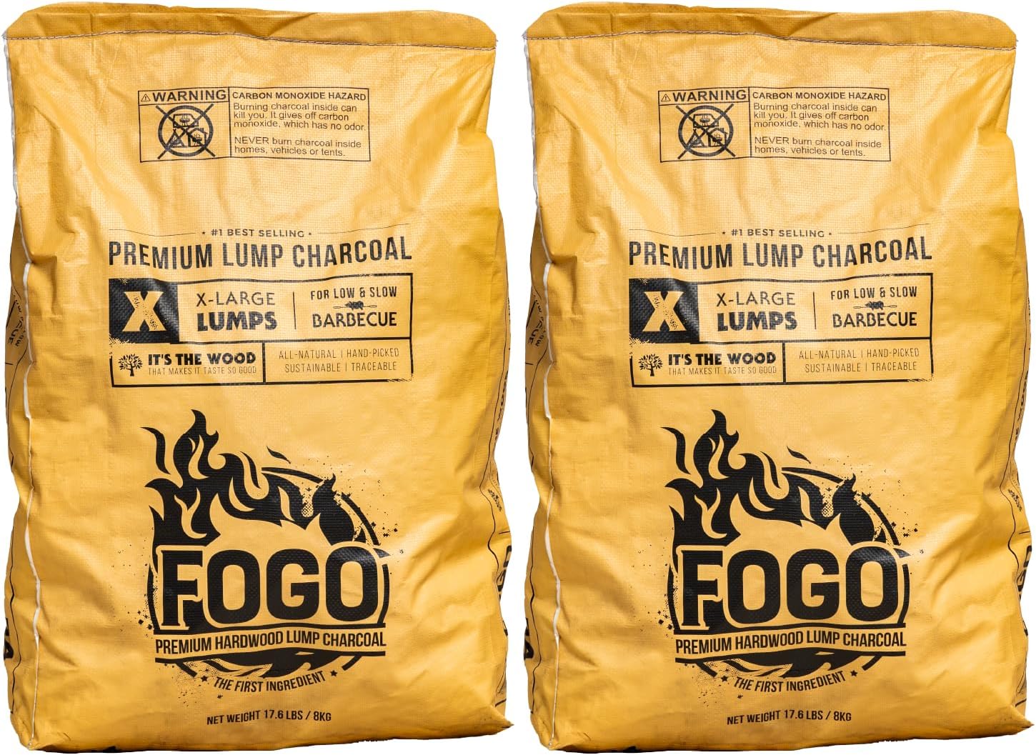 FOGO Super Premium Hardwood Lump Charcoal, Natural, Large Sized Lump Charcoal for Grilling and Smoking, Restaurant Quality, 35 Pound Bag