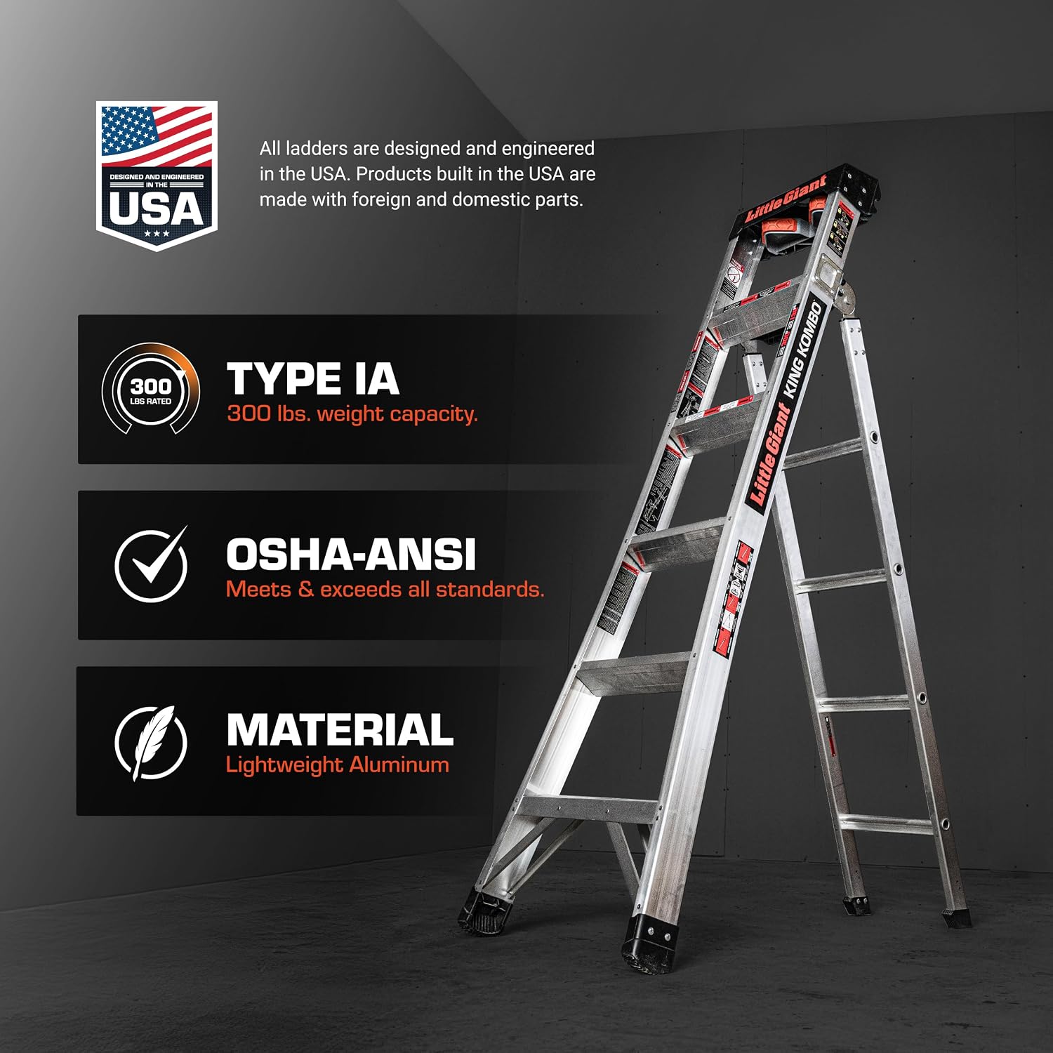 Little Giant King Kombo, 6 ft Fiberglass Multi-Position Ladder, 13906-001