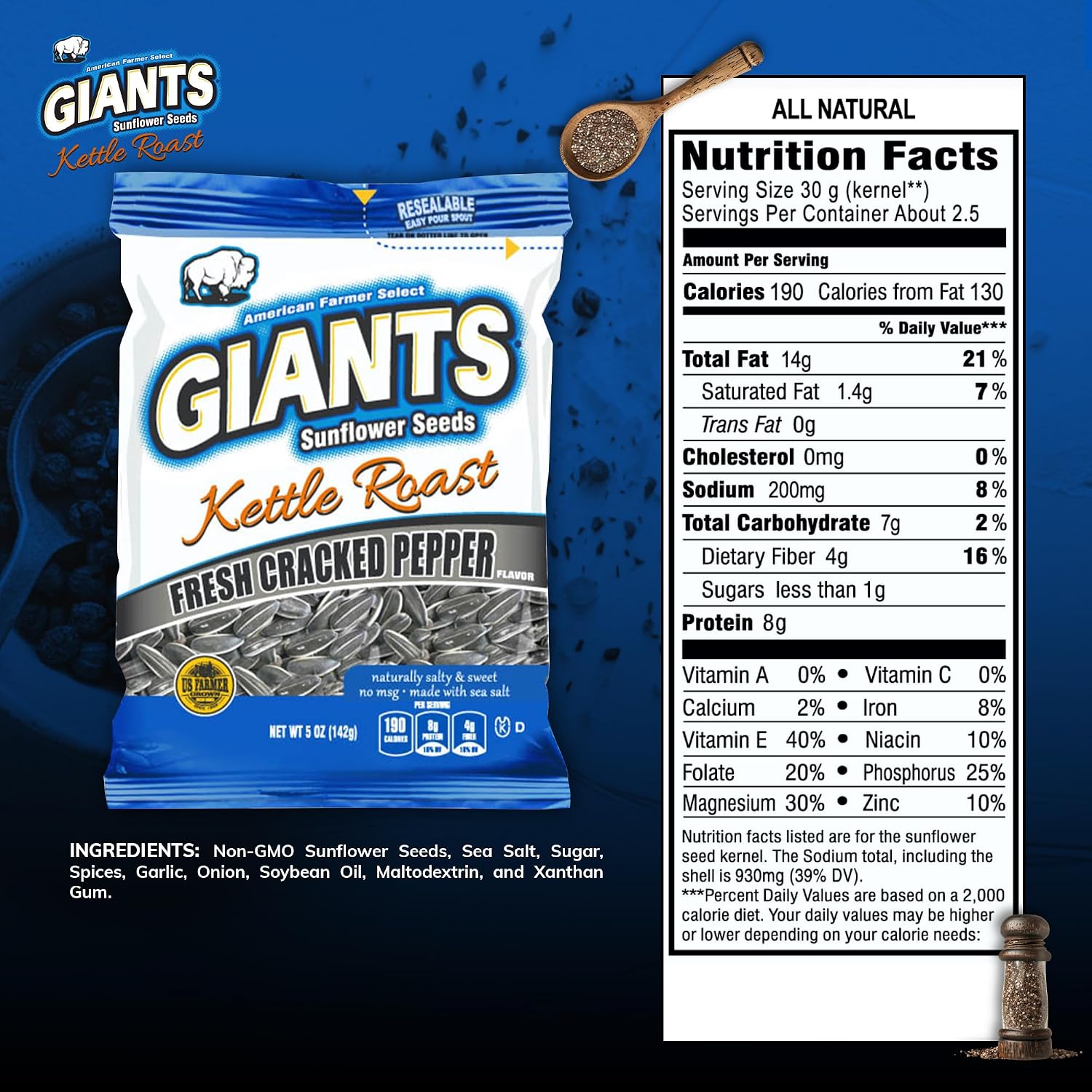 GIANTS Original Sunflower Seeds - Sunflower Seeds to Eat, Sunflower Seeds Bulk, Lightly Salted Sunflower Seeds for Eating, High Protein Snack - 5.75 oz Resealable Bags (Case of 12)