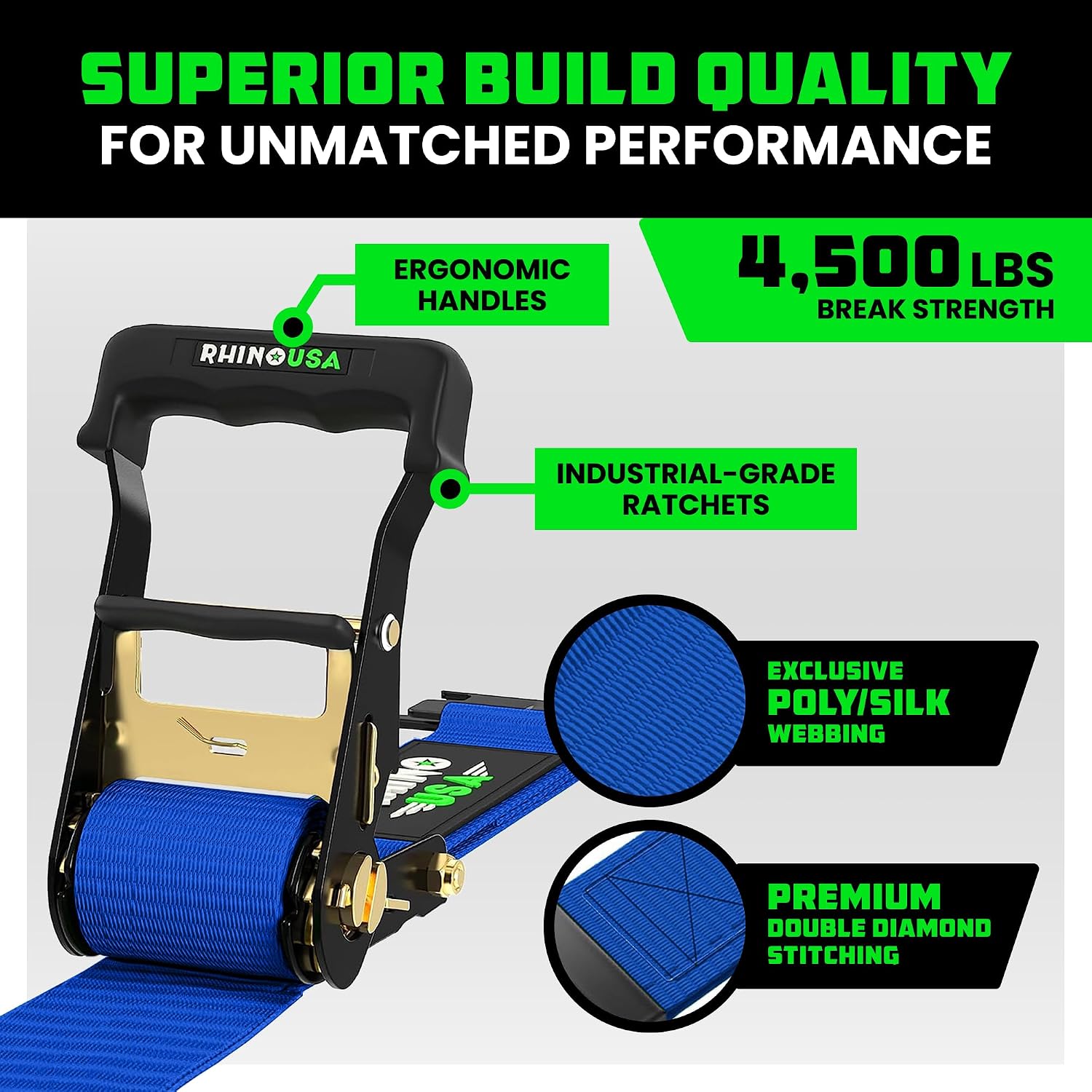 Rhino USA Wheel Chock Tie Down Kit (4,500lb) - 2 Straps & 4 Chocks
