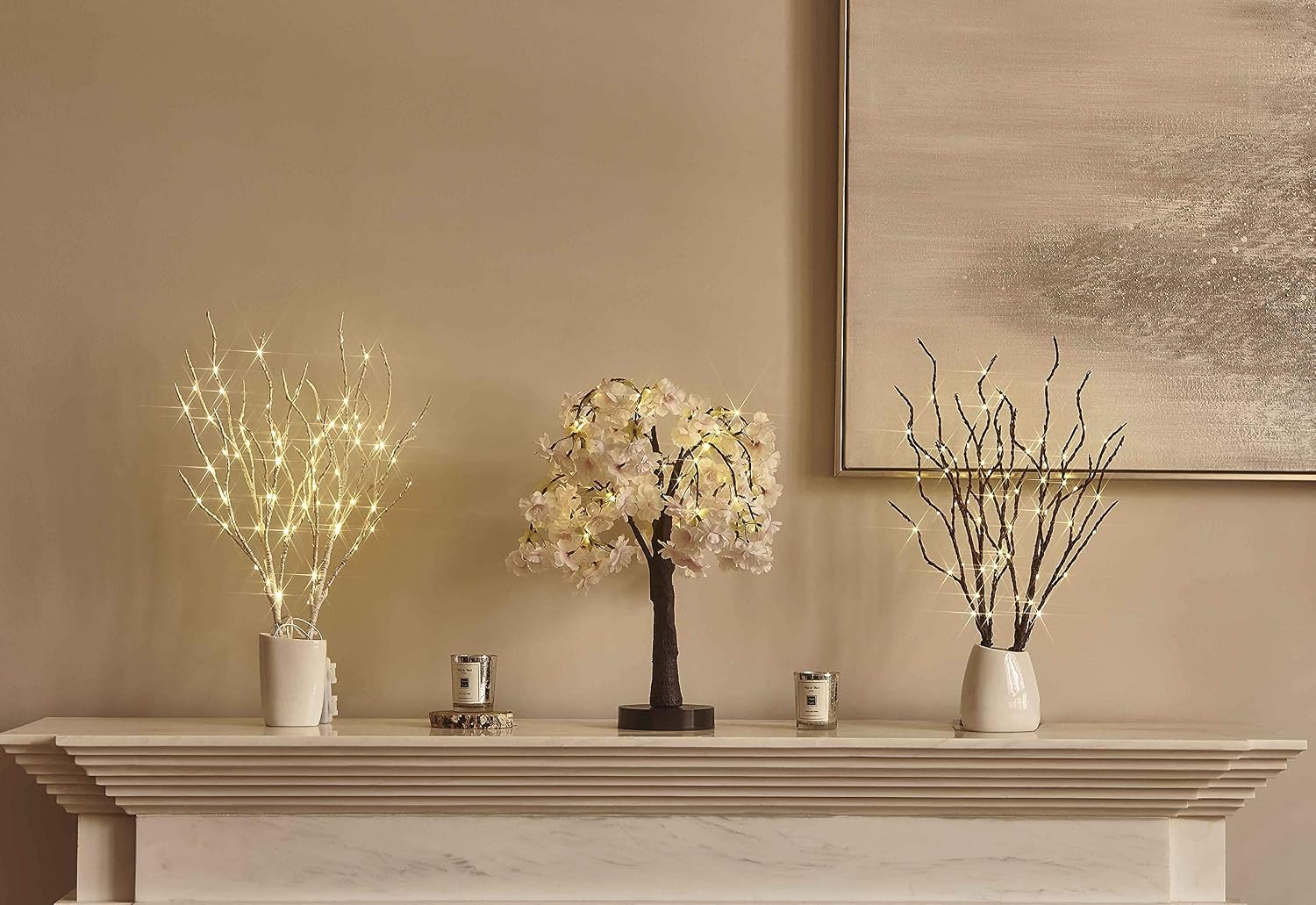 LITBLOOM Lighted Tabletop Olive Tree 18IN 50 LED Fairy Lights with Timer Battery Operated or USB Plug in Bonsai Tree for Wedding Christmas Spring