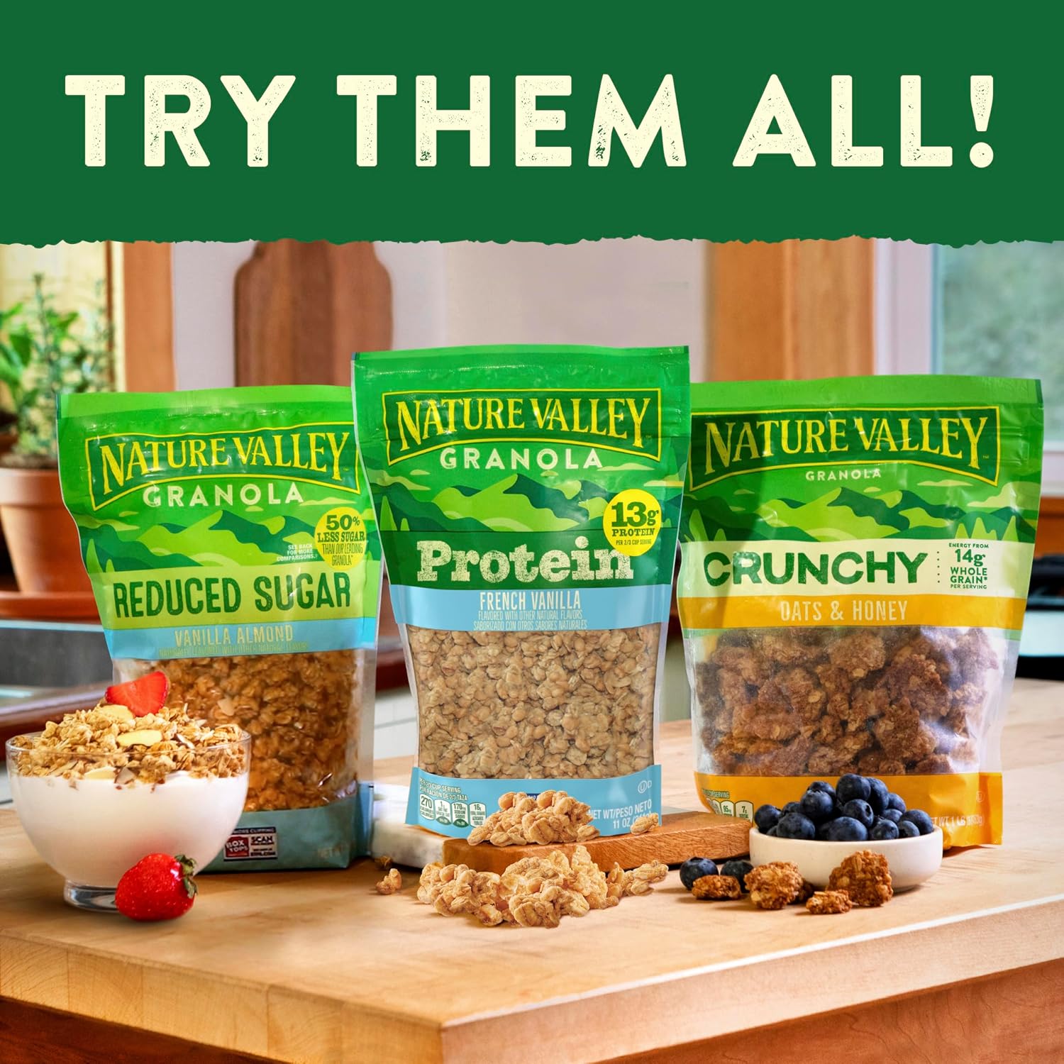 Nature Valley Oats & Honey Protein Granola, Resealable Pouch, 11 oz | 13g Protein & 33g Whole Grain per Serving, Good Source of Fiber, No Artificial Flavors or Colors