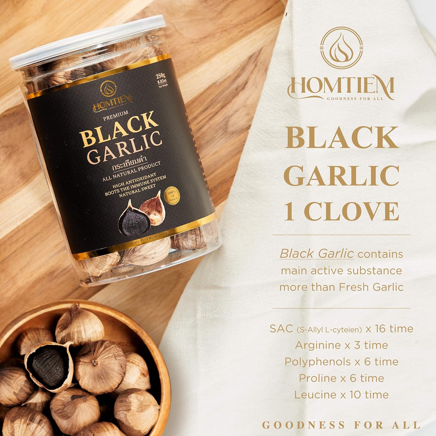 Homtiem Black Garlic Puree 150g. (Made from Solo Black Garlic 100%), Whole Black Garlic Fermented for 90 Days, Non-GMOs, High in Antioxidants