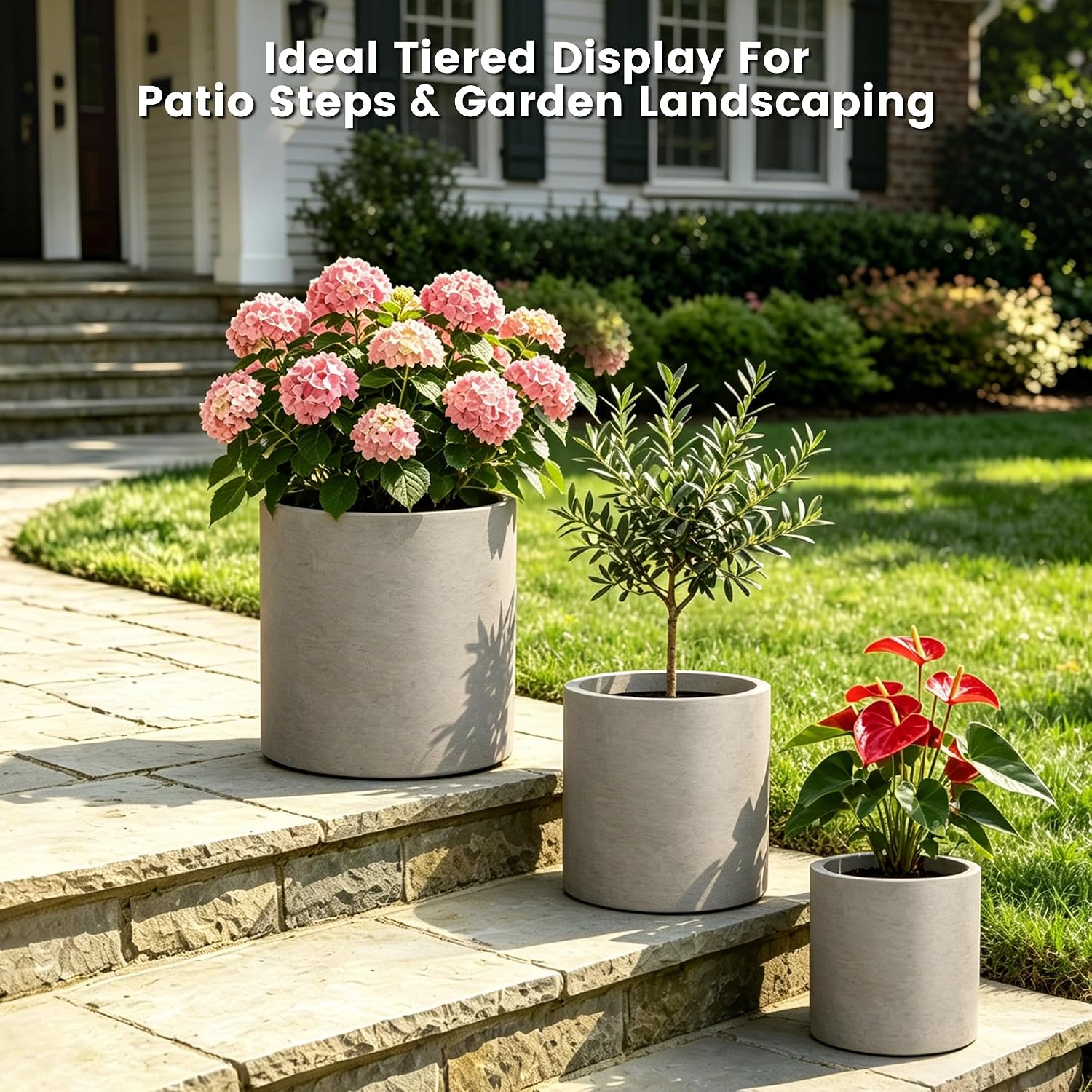 Kante Large Round Cylinder Charcoal Concrete Planter 15.8" Tall, Outdoor