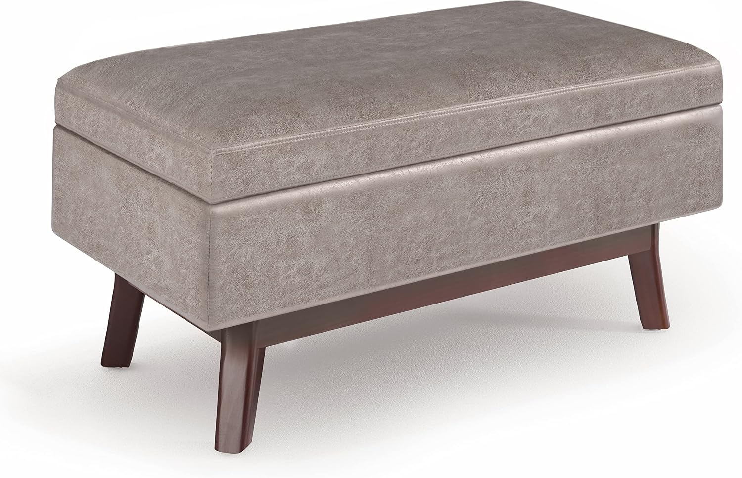 SIMPLIHOME Owen 34" Wide Vegan Leather Lift Top Ottoman in Dark Blue
