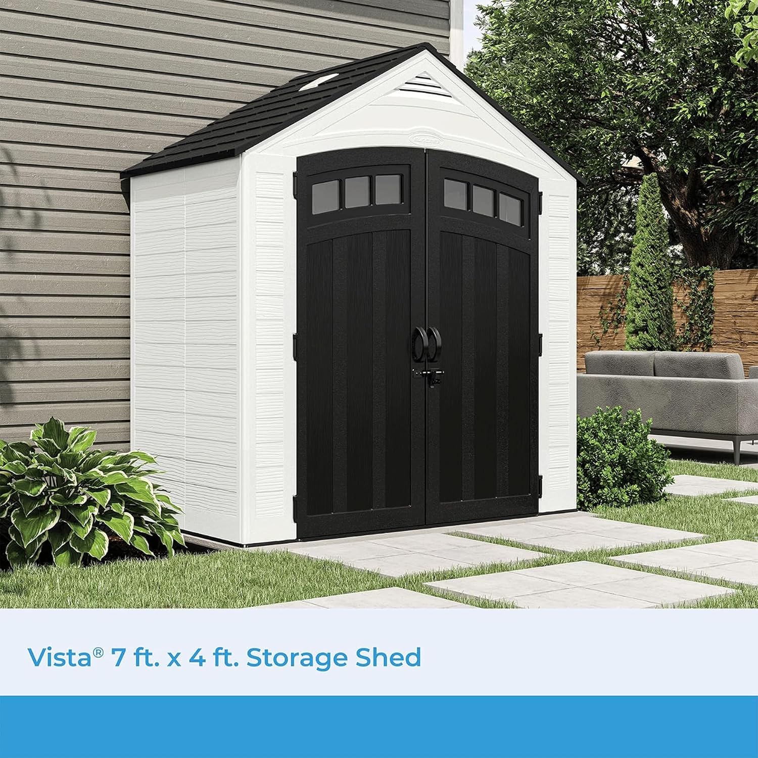Suncast 7' x 4' Vista Vertical Storage Shed, with Floor, Double Doors
